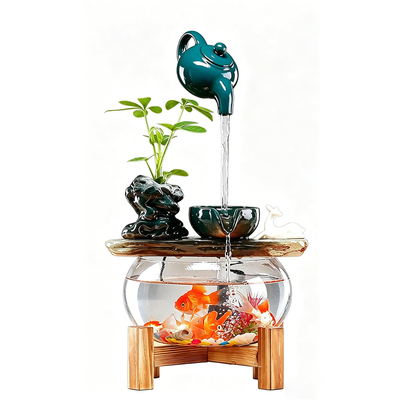Photo 1 of ***SEE NOTES ***Small Indoor Water Fountains Tabletop Feng Shui Fish Tank with Fountain, Relaxing Zen Small Waterfall Fountain Indoor Tabletop Fountain for Home Office with 1 Spare Water Pump