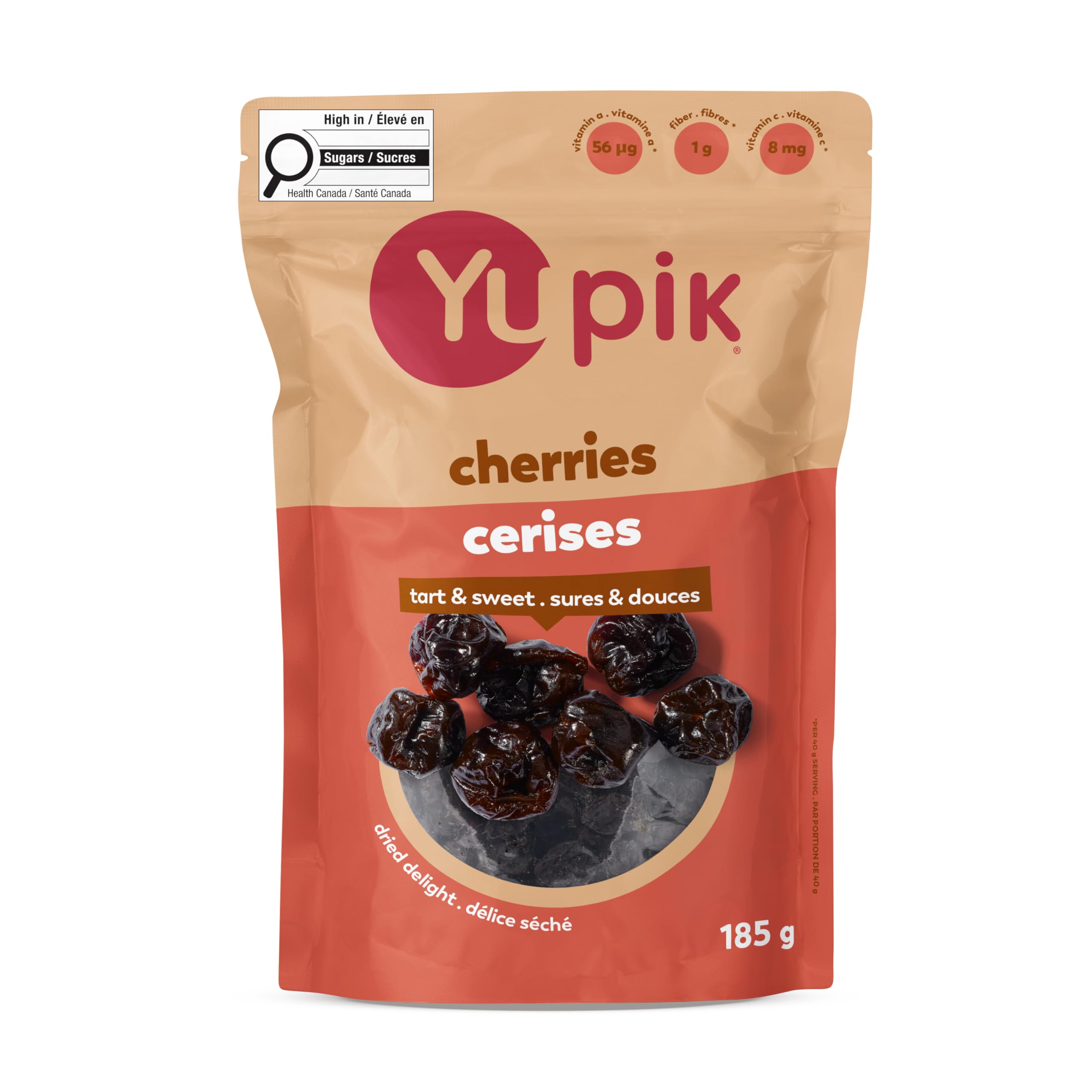 Yupik Dried Cherries, 185 g, Gluten-Free, Kosher, Dried Fruits, Tart & Sweet Whole Cherries, Pitted, Healthy Snacks, Source of Vitamin A and Vitamin C