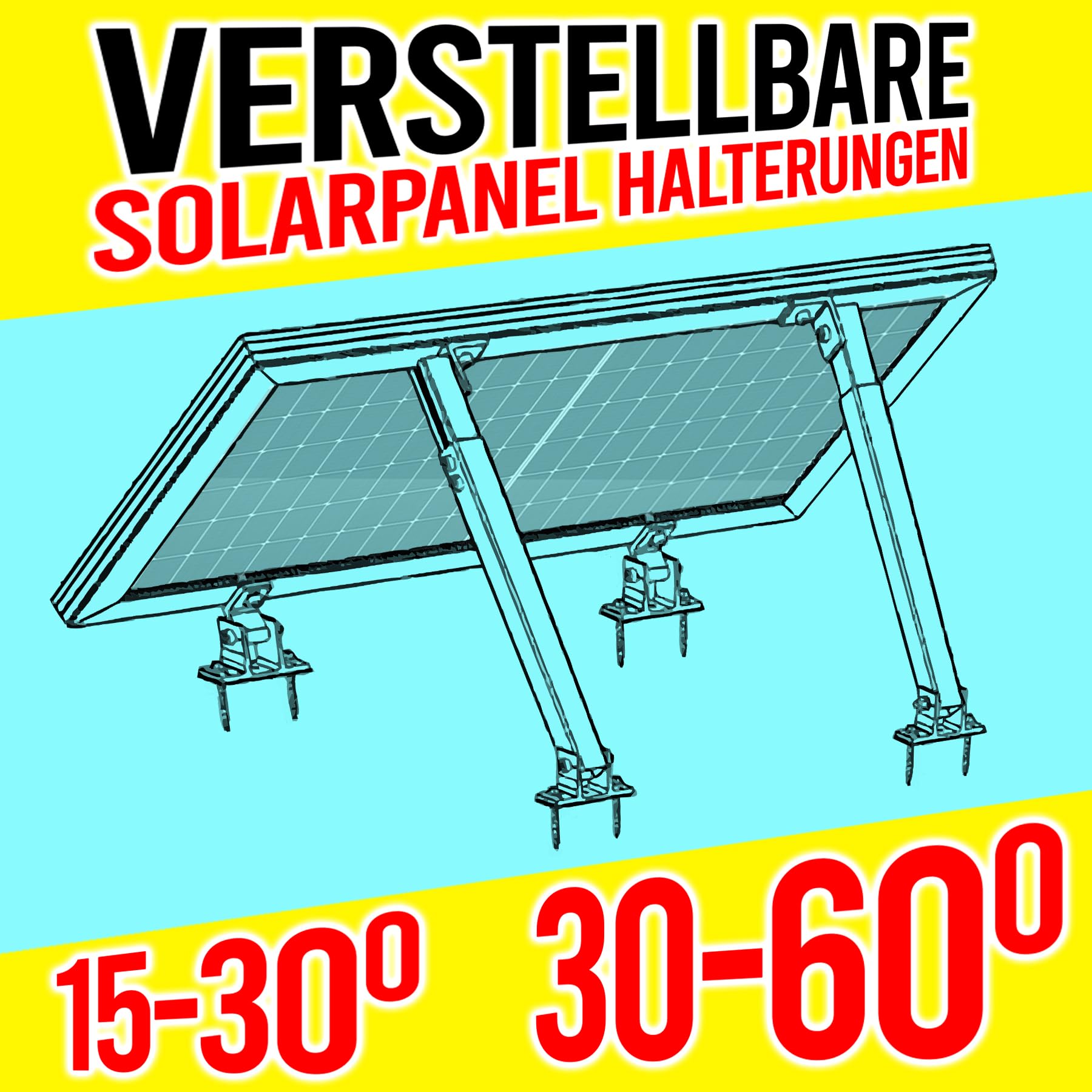 Soporte de módulo solar para balcones, techo plano, regulable de 15 a 60 ° (juego de 2 paneles de 15° a 30°), 2 paneles solares fotovoltaicos, montaje en techo plano, módulo PV fácil fijación