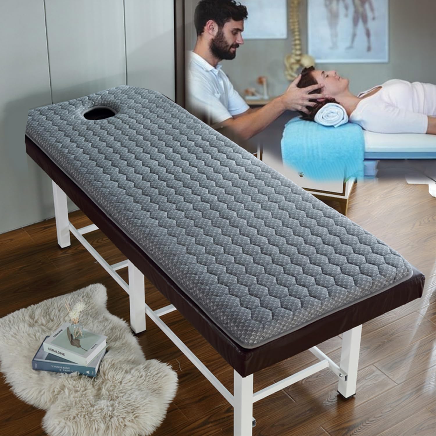 LXJDDLD Beauty Salon Bed with Breath Hole, Massage Table, Trapezoidal Head Spa Mattress, 80x190cm 6cm