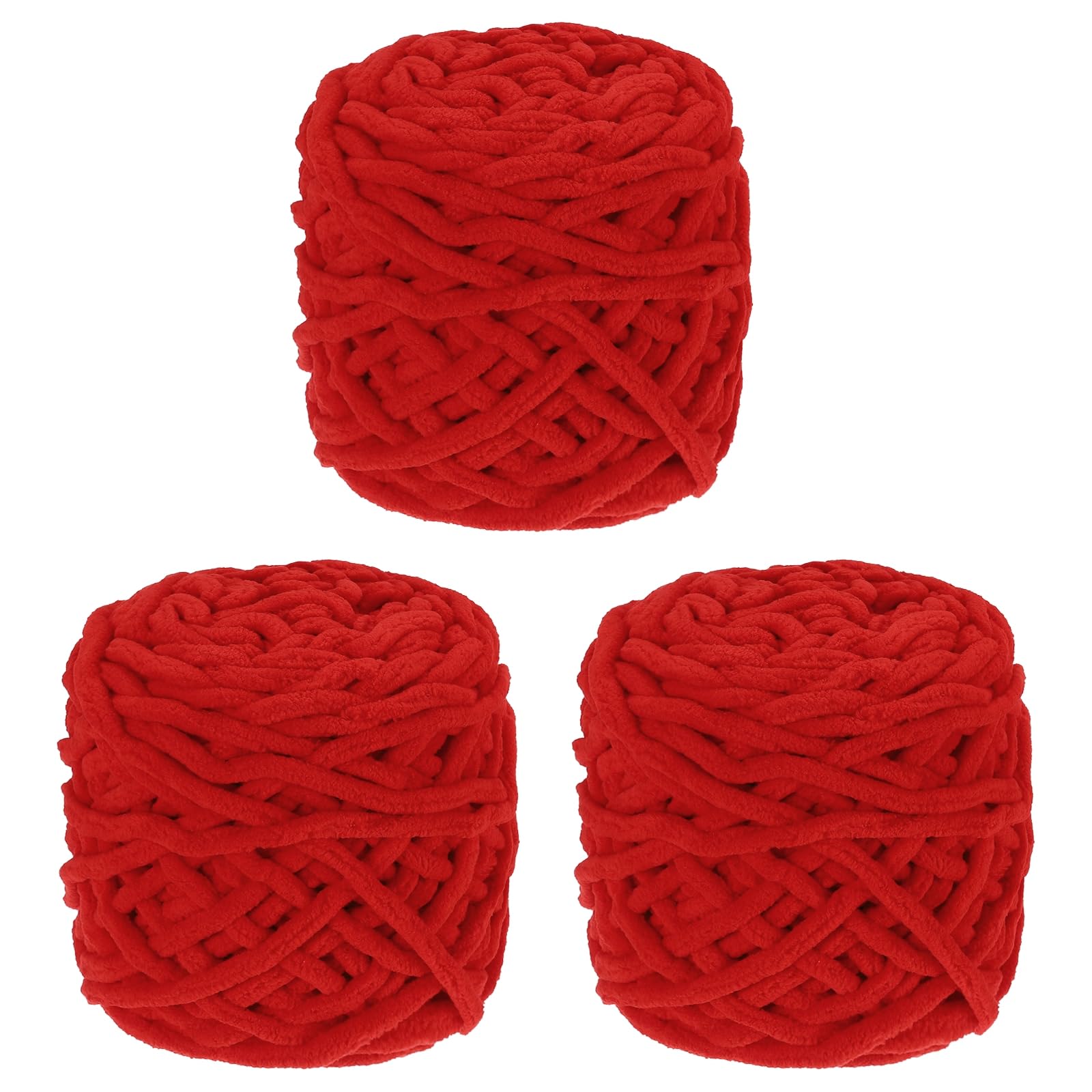 sourcing map 3 Pcs Blanket Yarn, 49 Yards Fluffy Velvet Plush Bulky Thick Chenille Chunky Yarns for Soft Velvet Blanket Shawl Scarf Crochet Hand Knitted Crafts, Red