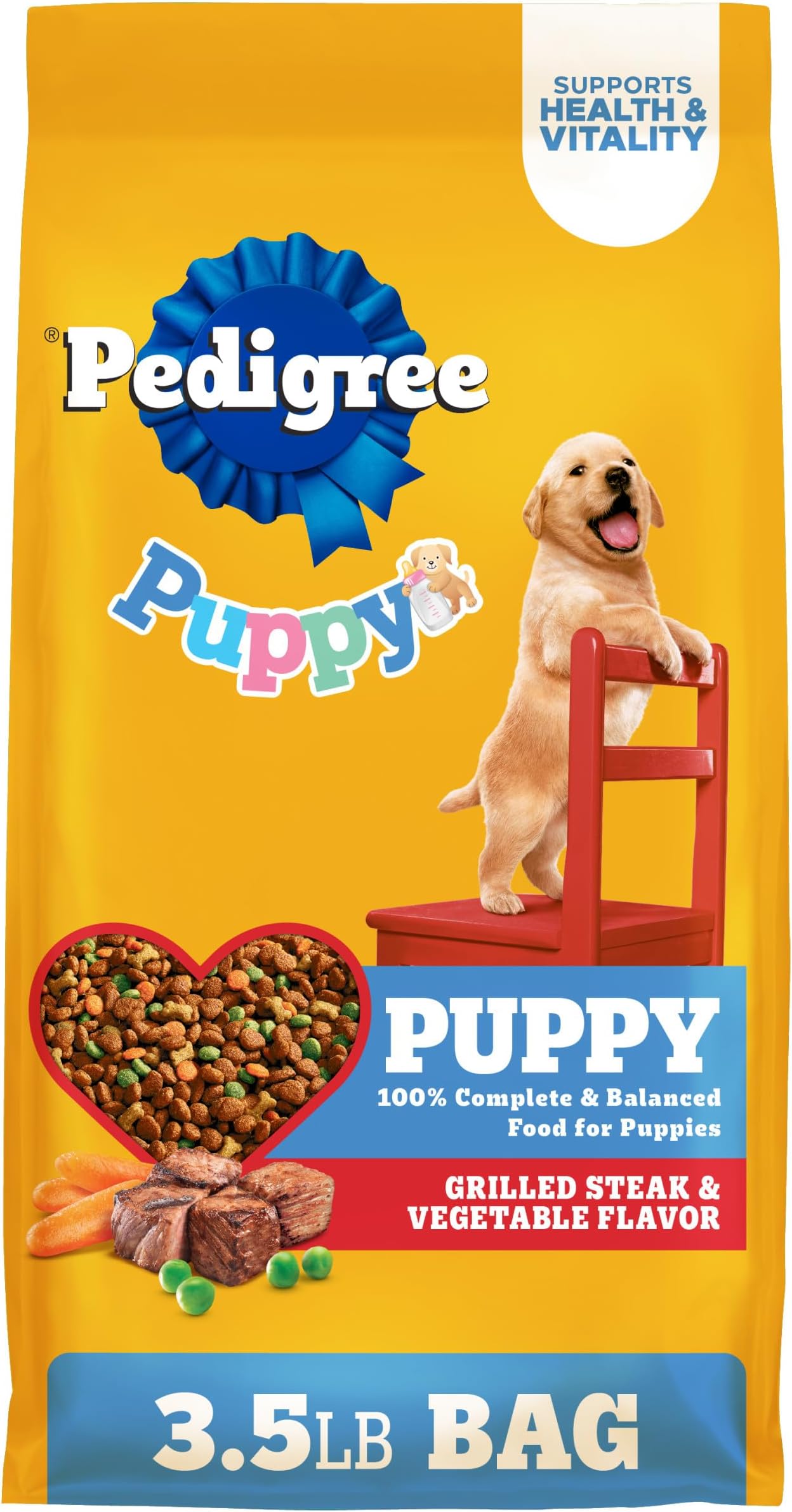 Dry Puppy Food, Puppy Dry Food with Grilled Steak and Vegetable Flavor, 3.5 lb. Bag