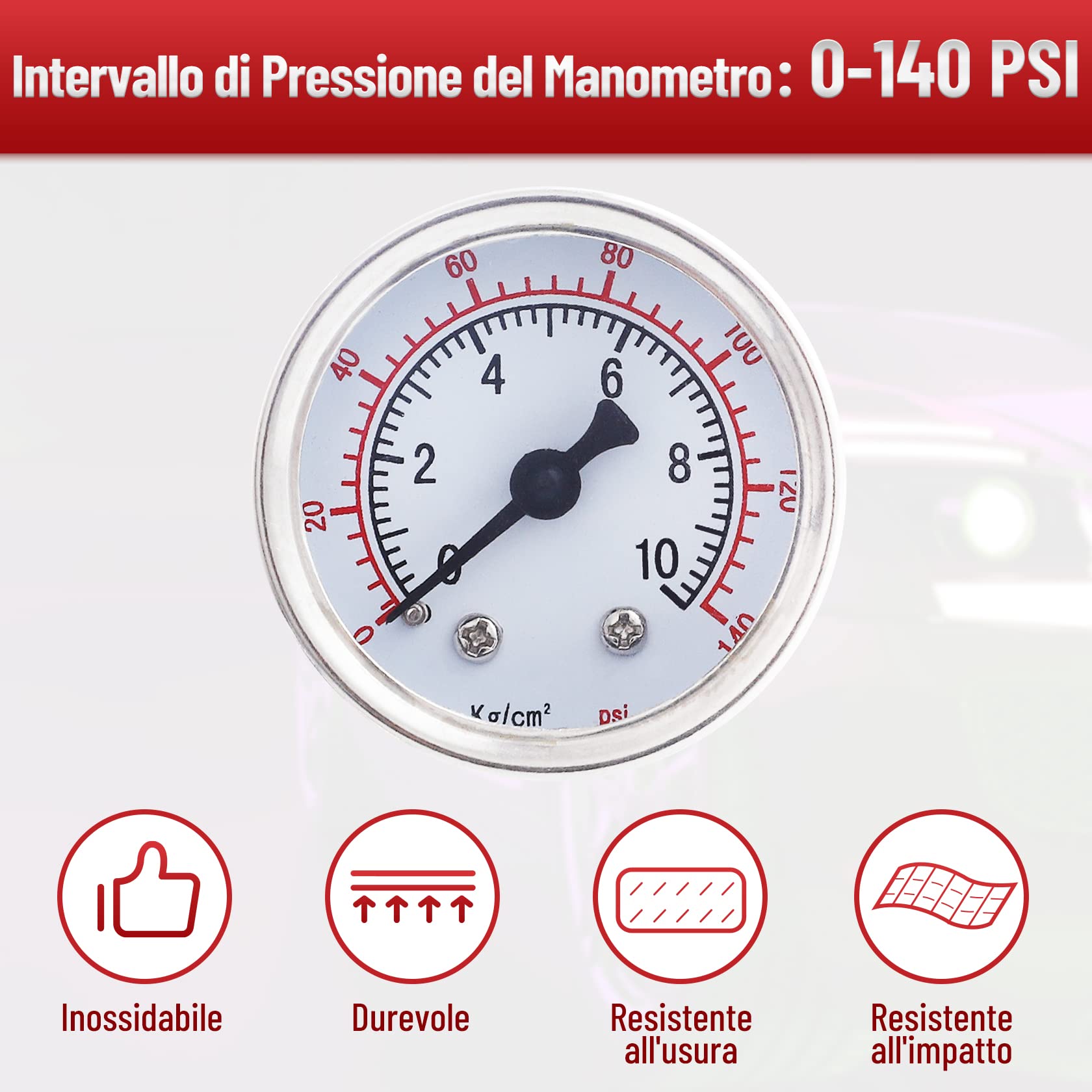 CarBole - Regolatore di pressione del carburante per auto, regolabile, 1-140 PSI, regolatore di pressione benzina in lega di alluminio con manometro e tubo