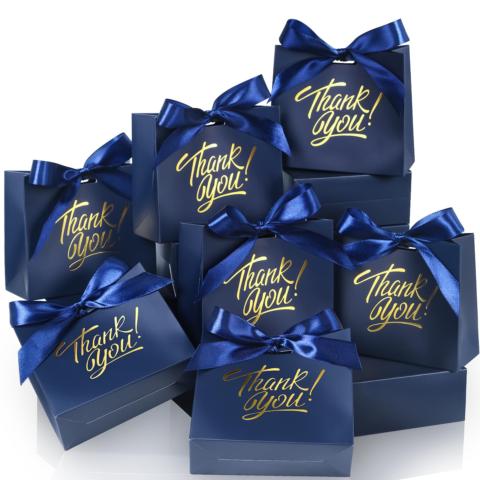EQOREIIN Small Gift Bags, 70 Pack, 4.5x1.8x3.9 Inches - Mini Thank You Bags in Blue Kraft Paper with Bow Ribbon, Ideal for Birthday, Wedding, Baby Shower (Blue) — image 1