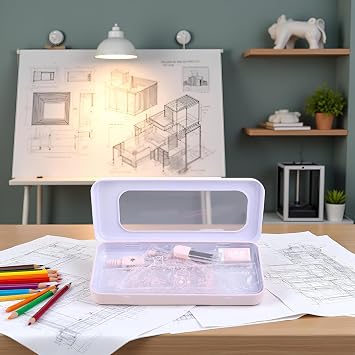 7Pcs Pink Geometry Math Drawing Set with Compass, Protractor, Rulers, Drafting Tools in Portable Box for Students