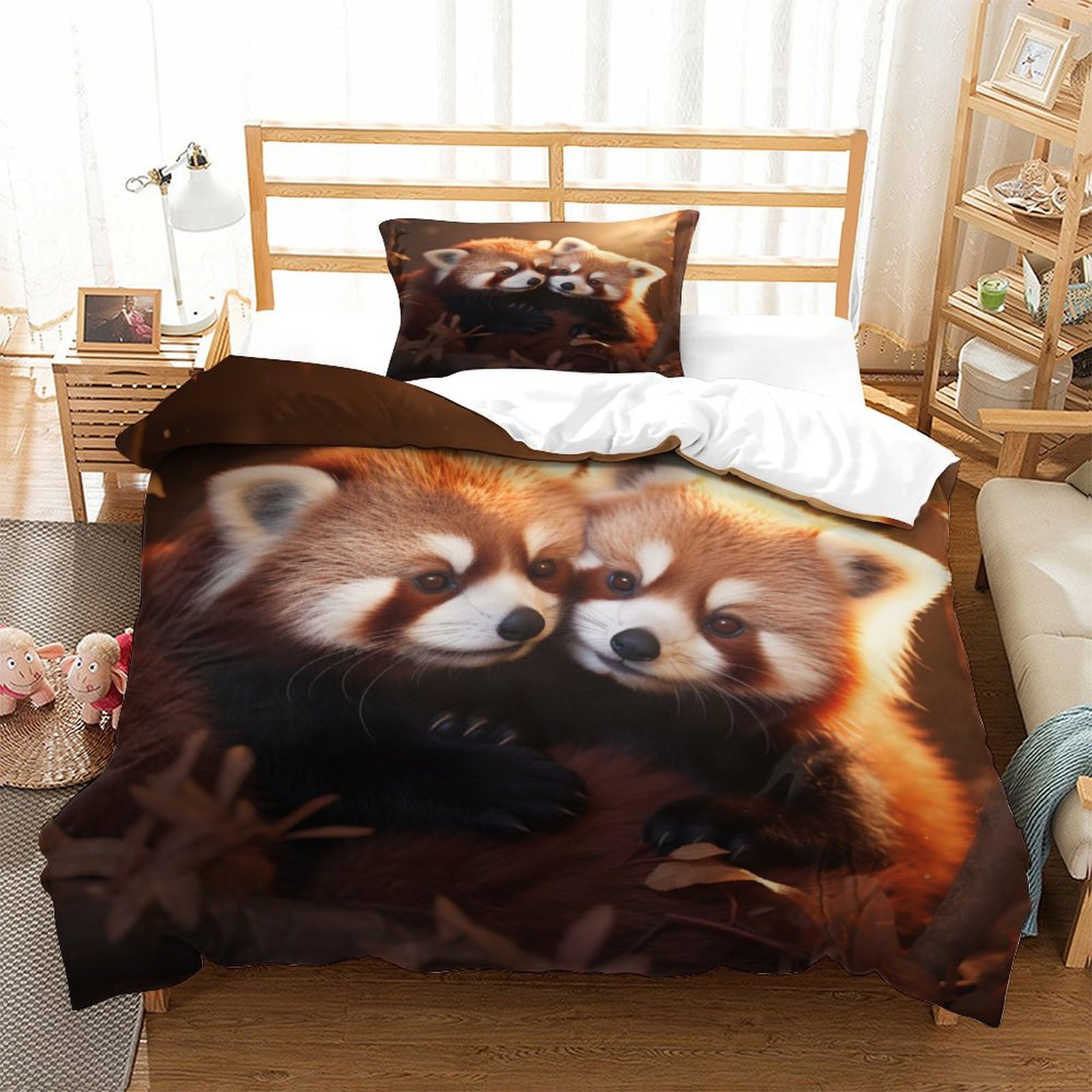 P1S9U7W5Y 3D Printed Cute Red Panda Pattern Duvet Cover Set 3 Pieces Thickened Microfiber Soft for Adult Teen Bedroom Panda Bedding Set Single（135x200cm）