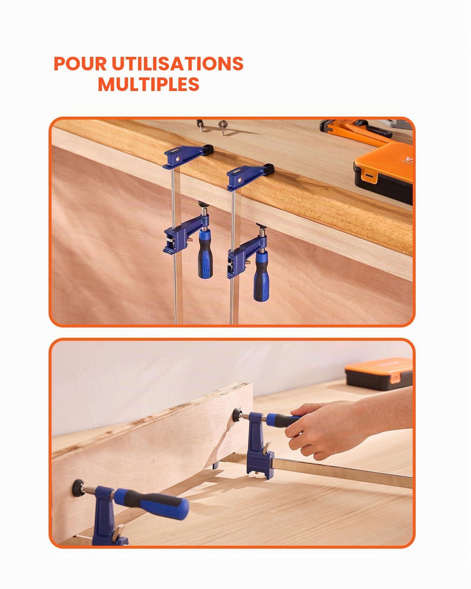 VEVOR Serre-Joints Verrouillable 2PCs Ouverture de la Mâchoire 91,4 cm, Pince Écarteur en F Capacité Max. 272 kg, Profondeur 6,35 cm, en Fonte et Acier au Carbone, Facile à Utiliser, pour Menuisier
