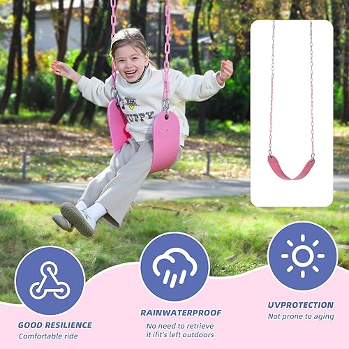 Miniatura 5 de Asiento de columpio rosa - Cadena resistente con revestimiento de plástico - Juego de accesorios de repuesto para columpio de parque infantil, juego