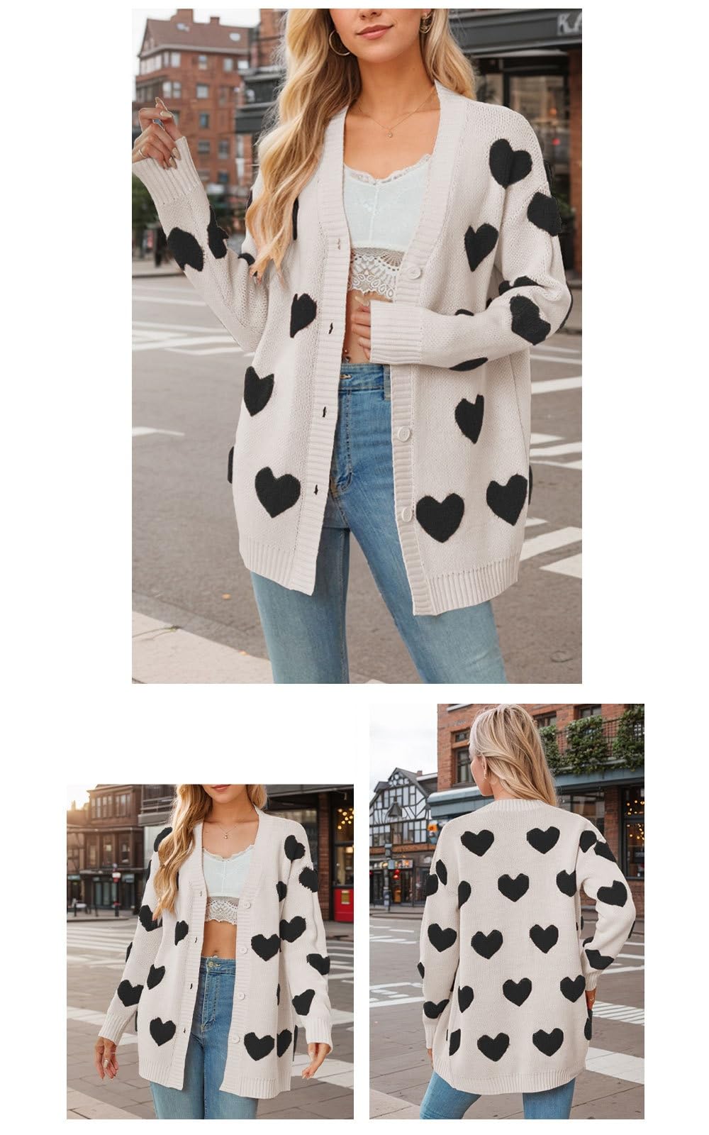 Chaqueta Punto Mujer Cárdigan De Corazón para Mujer Jersey De Punto De Manga Larga con Cuello En V para Mujer Cárdigan Festivo De Largo Medio con Botones Abiertos En La Parte Delantera para Mujer