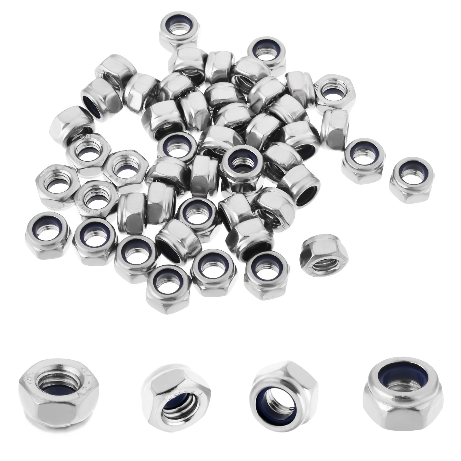 100PCS M5 Locknuts Metric Nylon Inserted Hex Lock Nuts Self-Lock Nylon Insert M5x0.8mm 304 Stainless Steel Self Locking 8mm Hex Nut Driver Tiny Nut