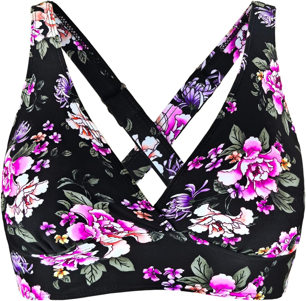 Women's Sporty Adjustable Wide Straps Bikini Top Large Bust Criss Cross Back Supportive Swimsuit Tops Only
