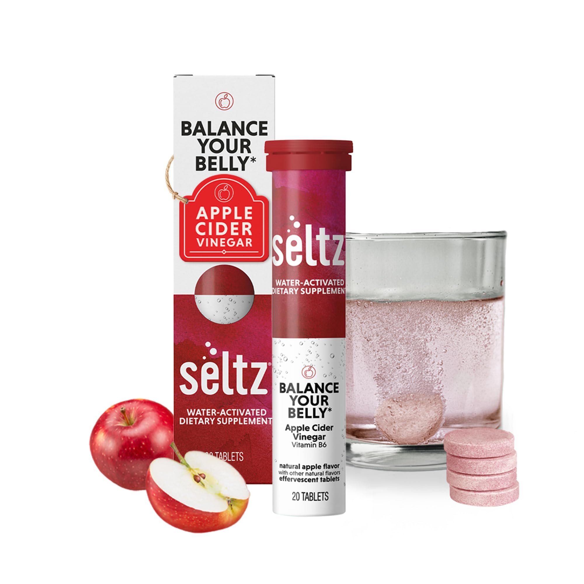 Seltz Apple Cider Vinegar Drink Tablets, Effervescent ACV with Vitamin B6