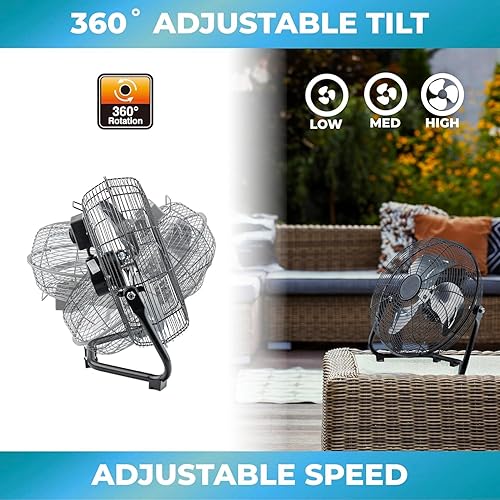 Miniatura 3 de EZ-CHILL Ventilador de suelo de cuna de 12 pulgadas, 3 velocidades, alta velocidad, inclinación ajustable de 180 grados, todo de metal, asa de