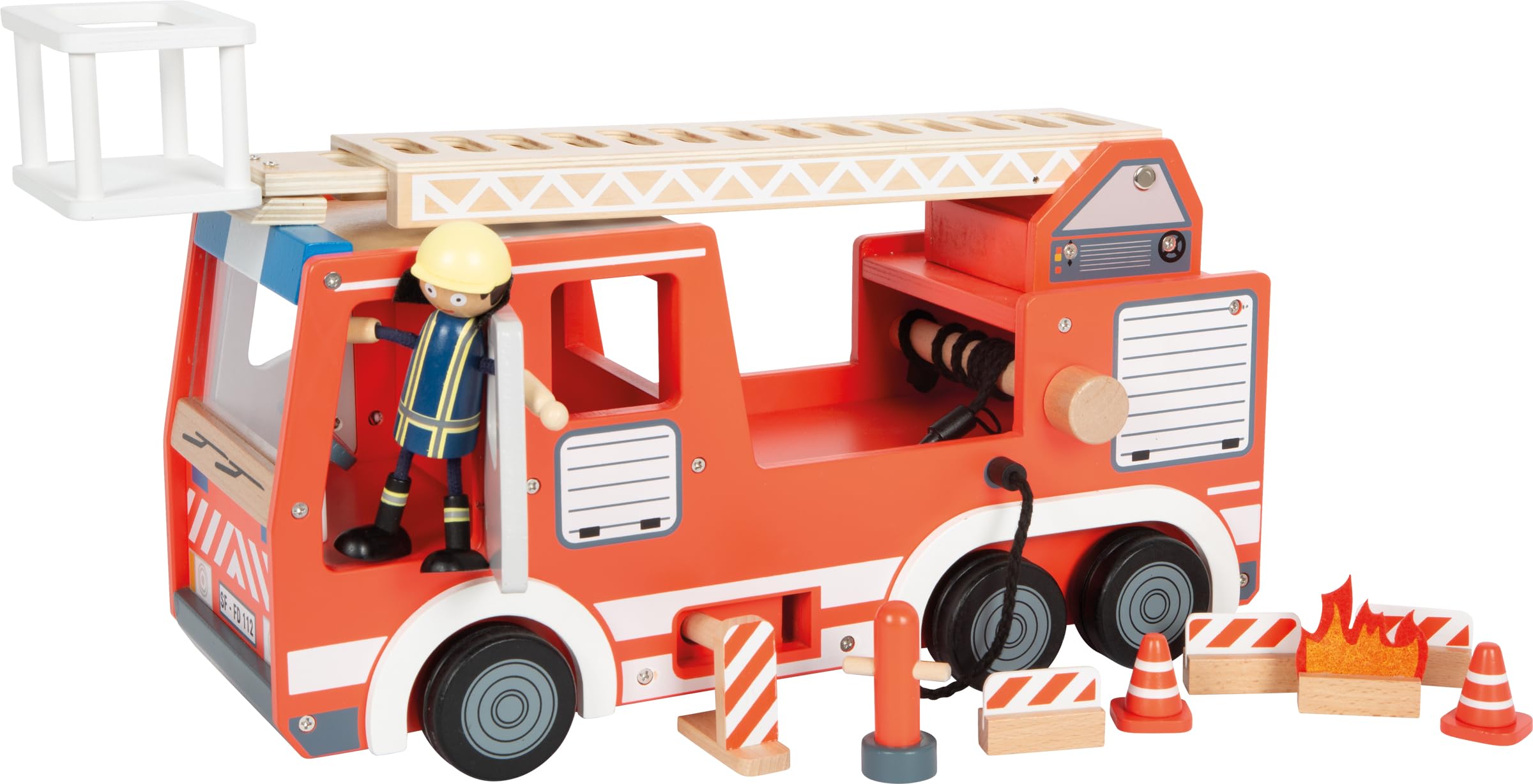 small foot Coche de Bomberos, Madera, con Escalera giratoria, Manguera, Acc. Juego Bomberos, a Partir 3 años, 12657