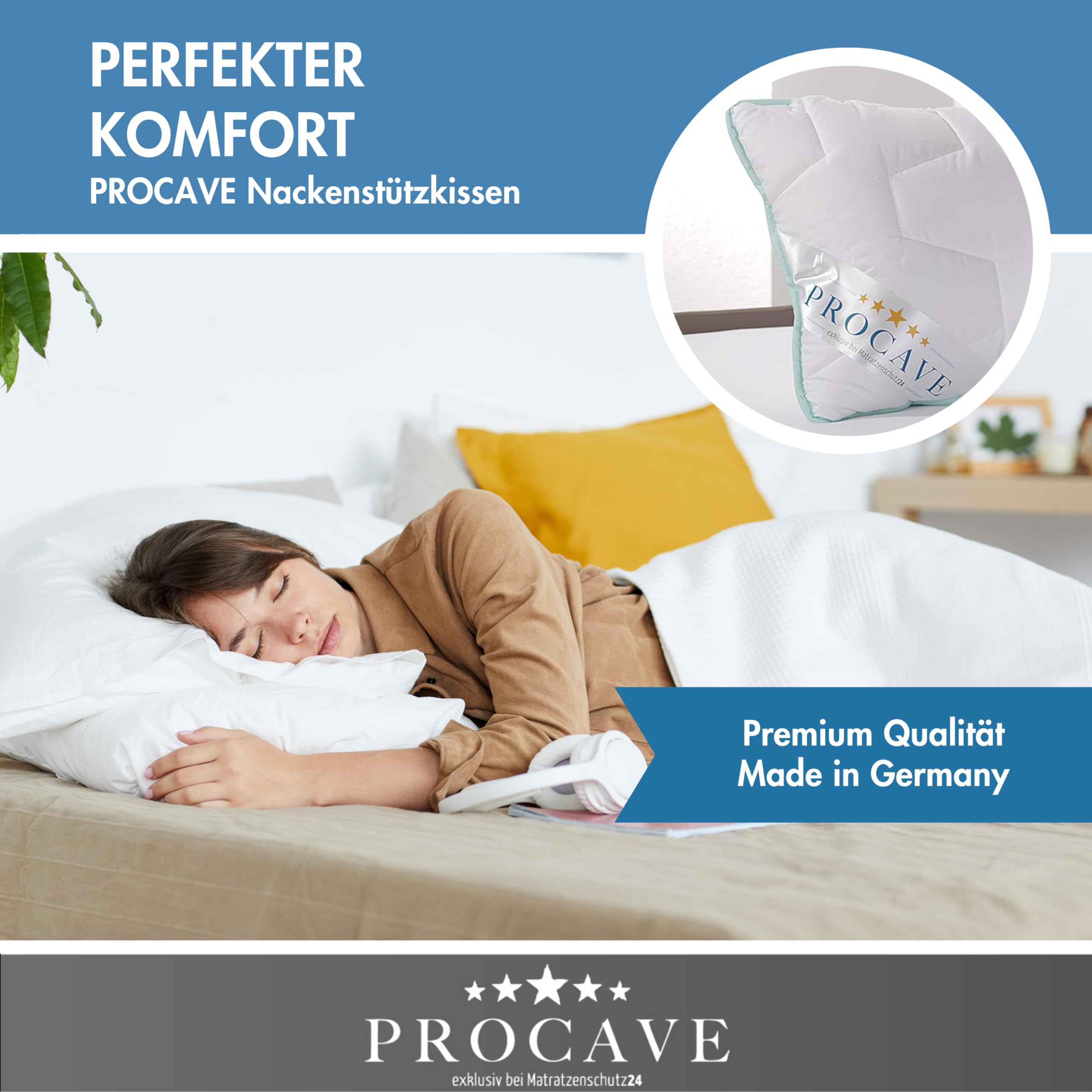 PROCAVE Nackenstützkissen Memory, viscoelastisches Kissen in 40x80cm Kopfkissen-Form, Abnehmbarer und waschbarer Kissenbezug mit AloeVera Ausrüstung, 100% aus Deutschland