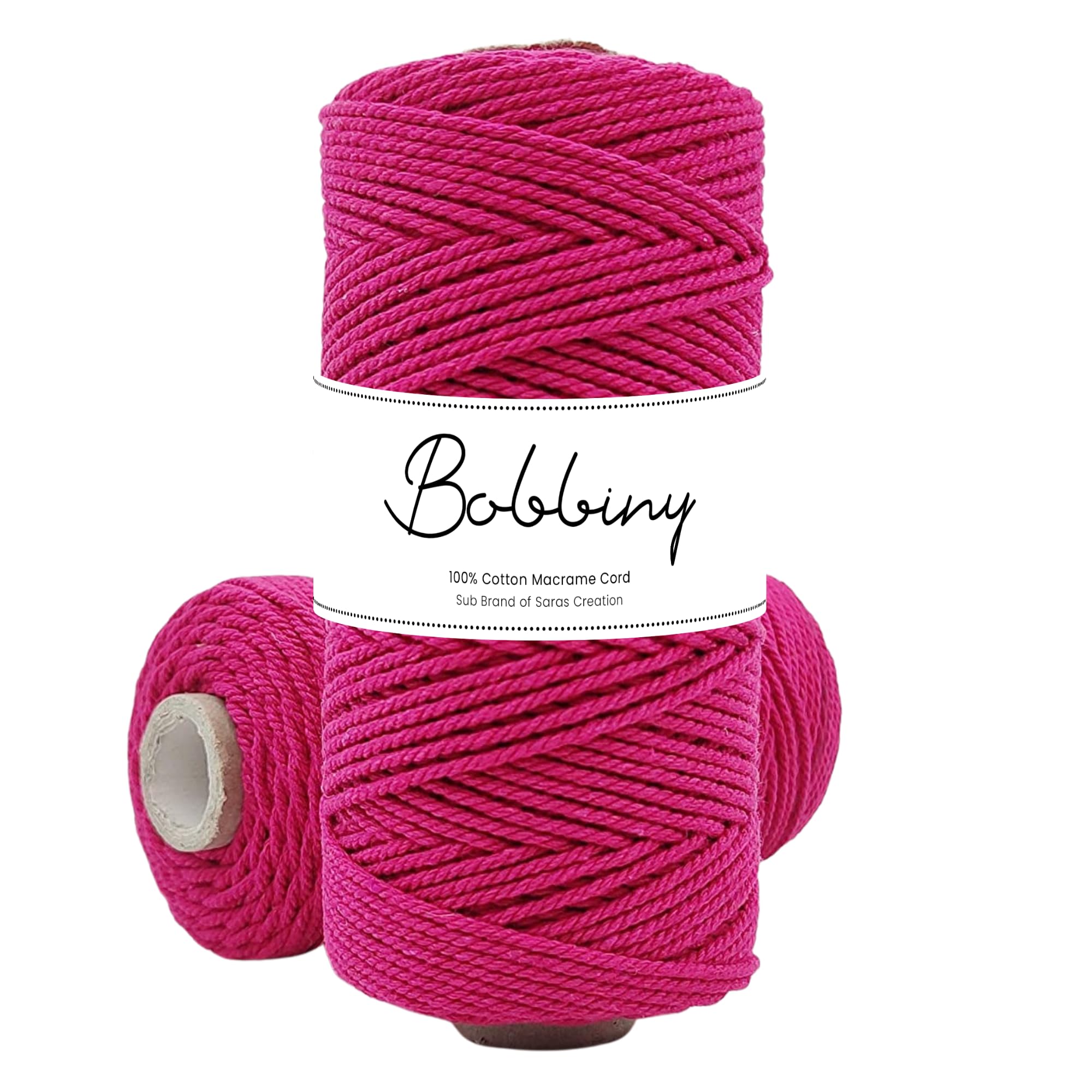 Bobbiny | 3 Ply Twisted Macrame Cotton Cord Dori (Roll Packaging) Thread for Macrame DIY and Other Projects | Pink | 2mm,200 Meter