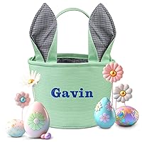 Vista 12 de Cesta de Pascua personalizada, cestas de Pascua de PEMIRSAYO para niños, cesta de conejo de Pascua, color rosa