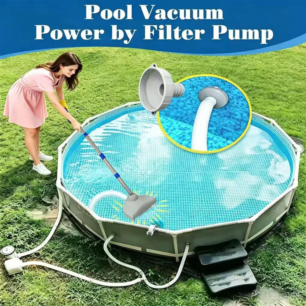 Nettoyeur de Sol de Piscine avec Tuyau Rétractable 350 cm, Aspirateur de Sol avec Tige Télescopique de 230 cm, pour Piscine, Etang, Jacuzzi, Salle de Bain et Spa