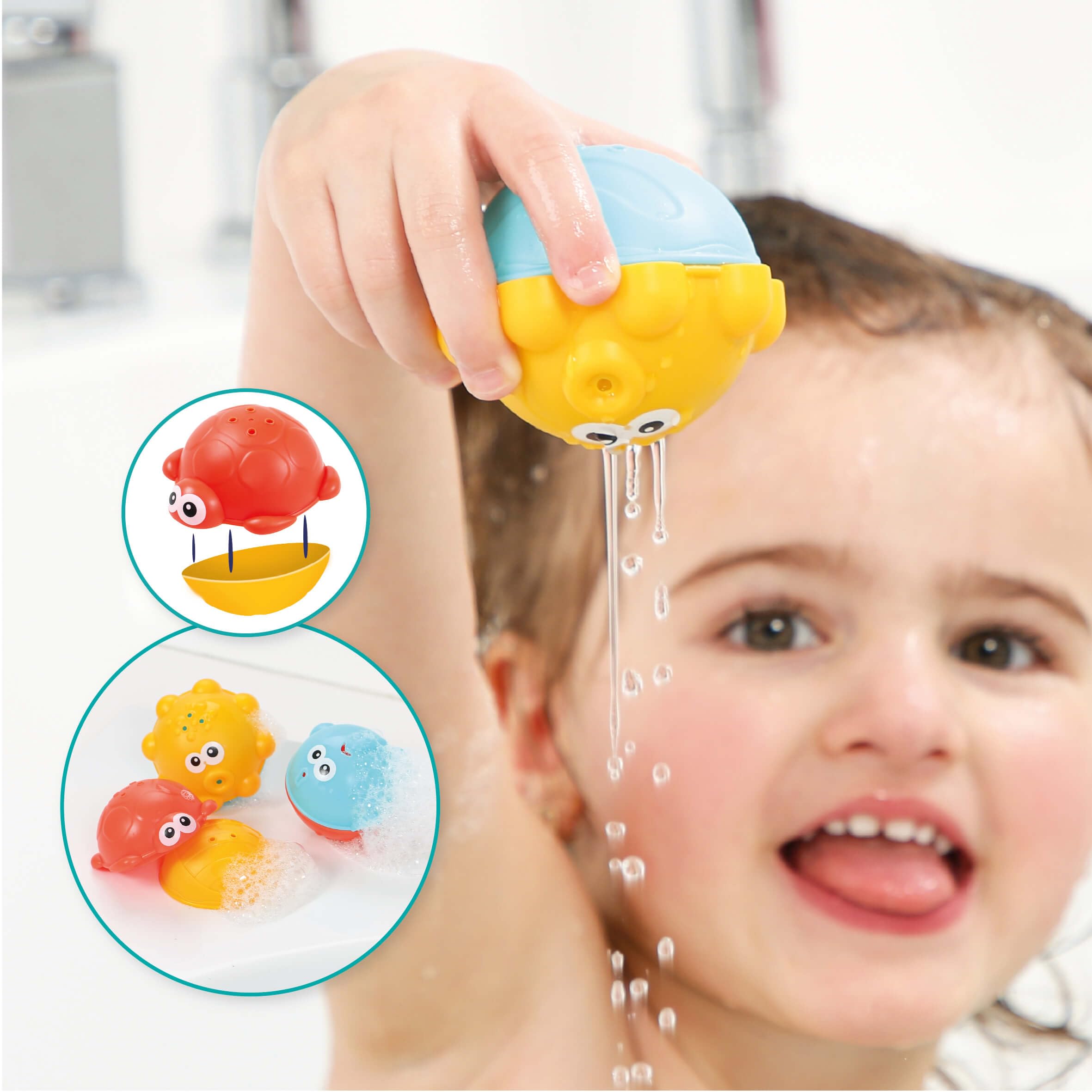 LUDI – Coffret de Bain XXL – 16 Jeux d’Eau interactifs – Toboggans, Tortue Lumineuse et Cups Pluie – Développe motricité et Coordination – Dès 10 Mois