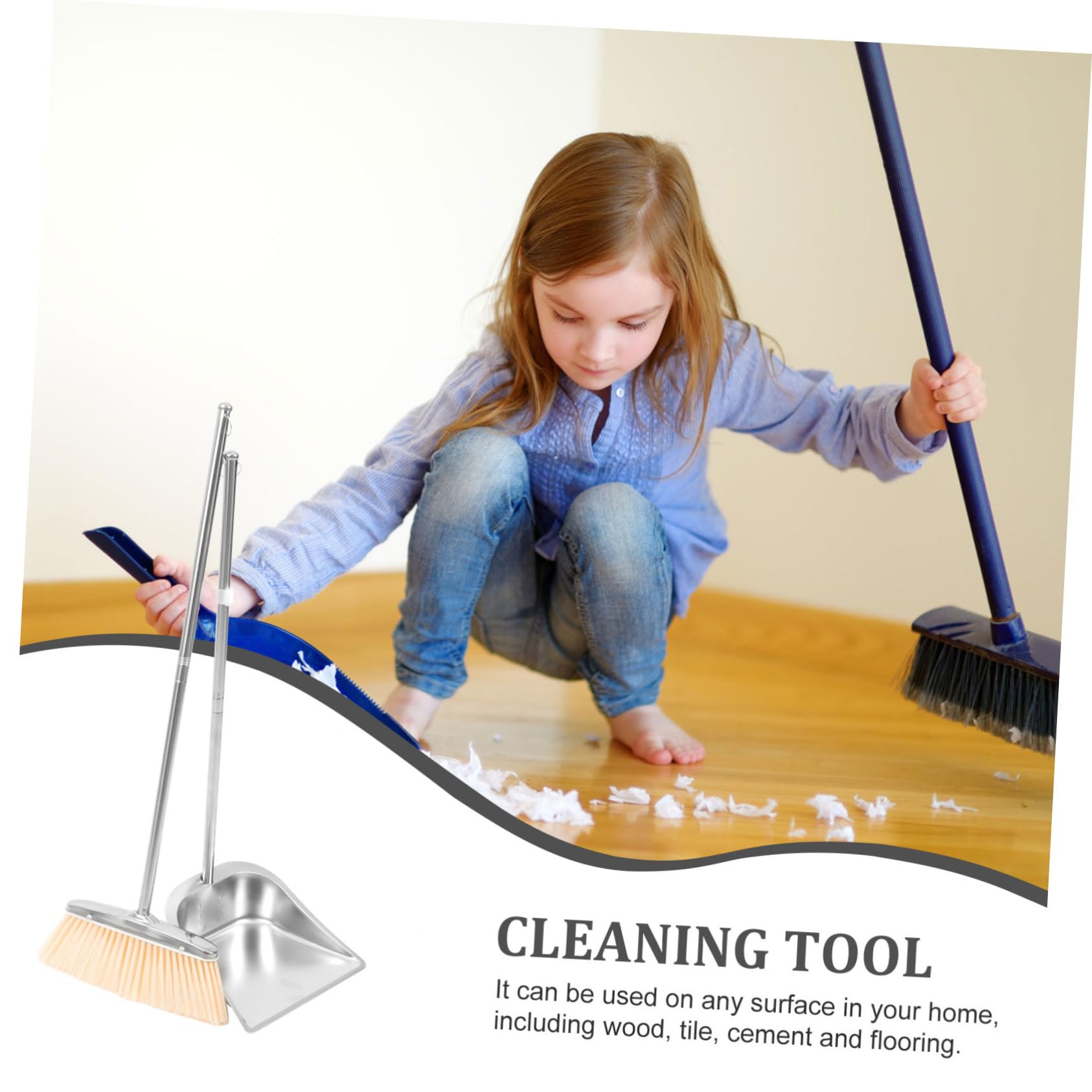 Acero Inoxidable, Juego de Escoba y Recogedor Resistente al Desgaste Roturas, Dustpan And Brush Set, Adecuado para Hogar y Dormitorio