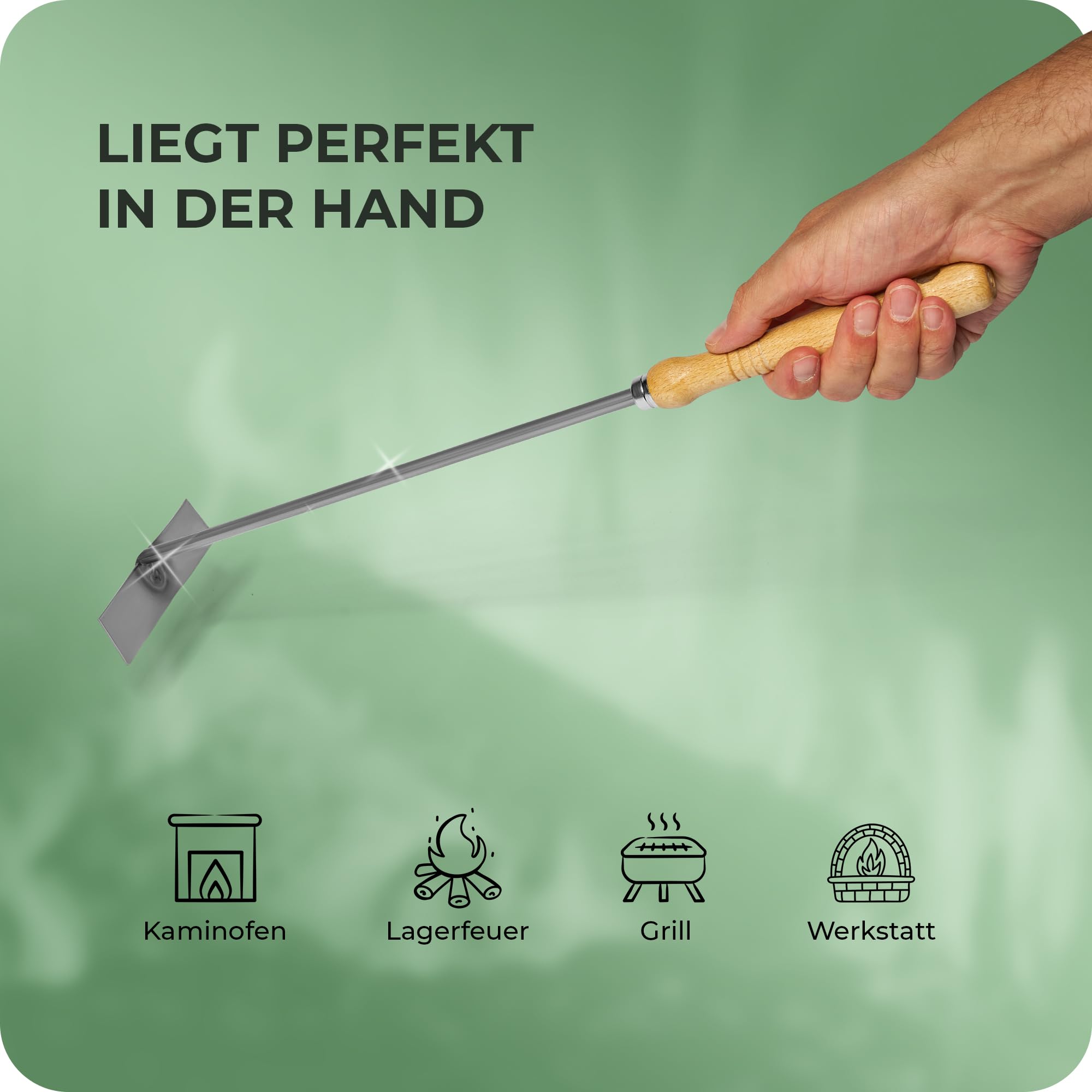 1 tirabrace con manico in legno, accessori per camino, 1 pezzo