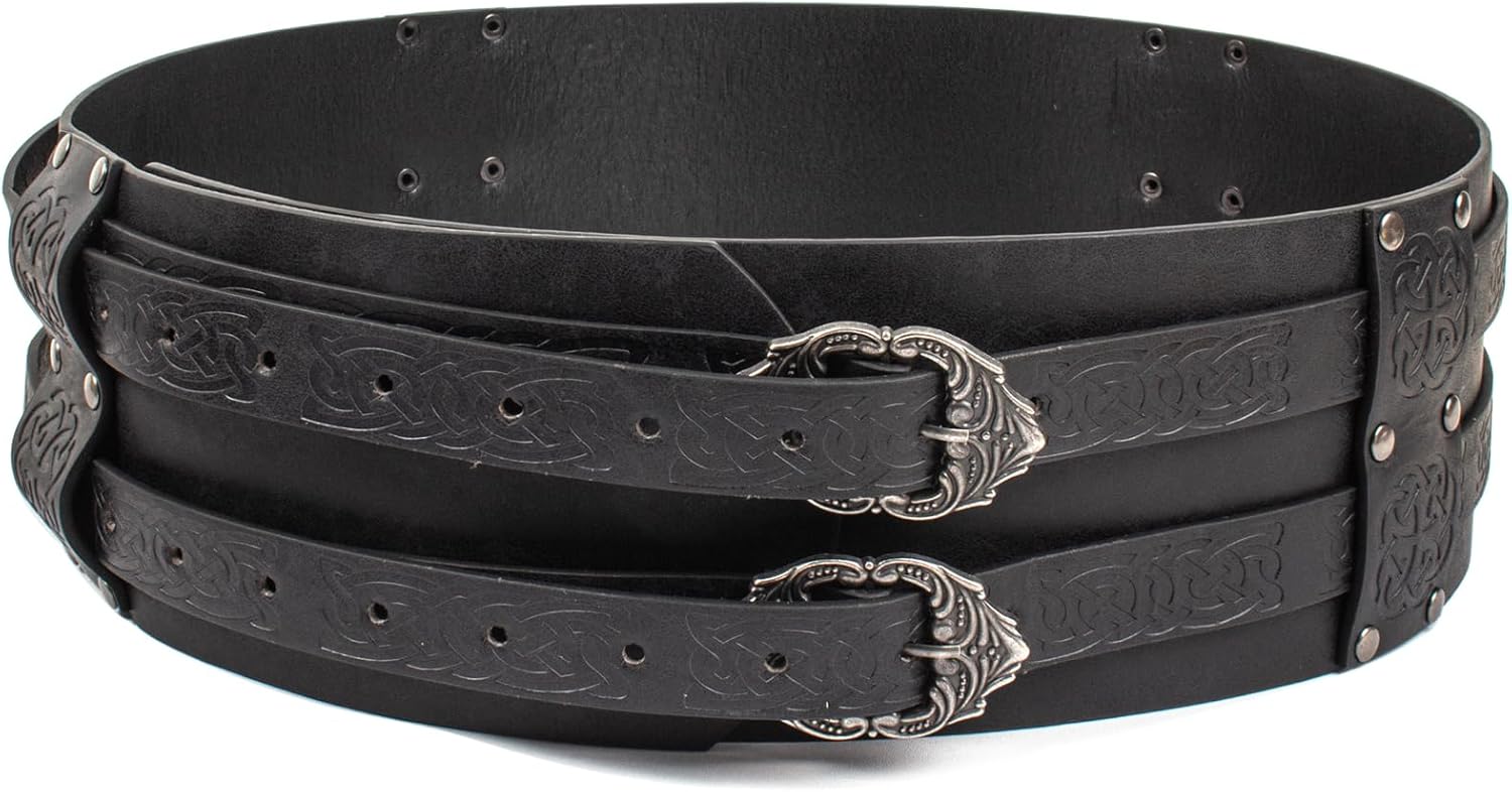 SUMGOGO Retro Waist Belt Medieval Viking Leather Waist Armor Knight Wide Corset Belt Renaissance Halloween Cosplay Costume (Black)