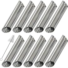 Bonsicoky 20 Pack Cannoli Tubes, Stainless Steel Cream Horn Molds 2 Shapes Set 10 Tapered Cone for Cream Horns + 10 Straight for Cannoli Shells, Non-Stick Baking Forms with Cleaning Brush
