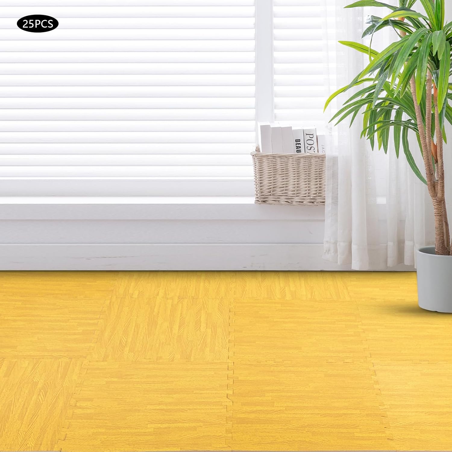 Foam Tiles 24 x 24-97 Sq. Ft Printed Patchwork Foam Mat, 0.4 Inch Thick, Wood Grain Style Protective Flooring for Home, Gym Exercise, or Trade Show,25pcs