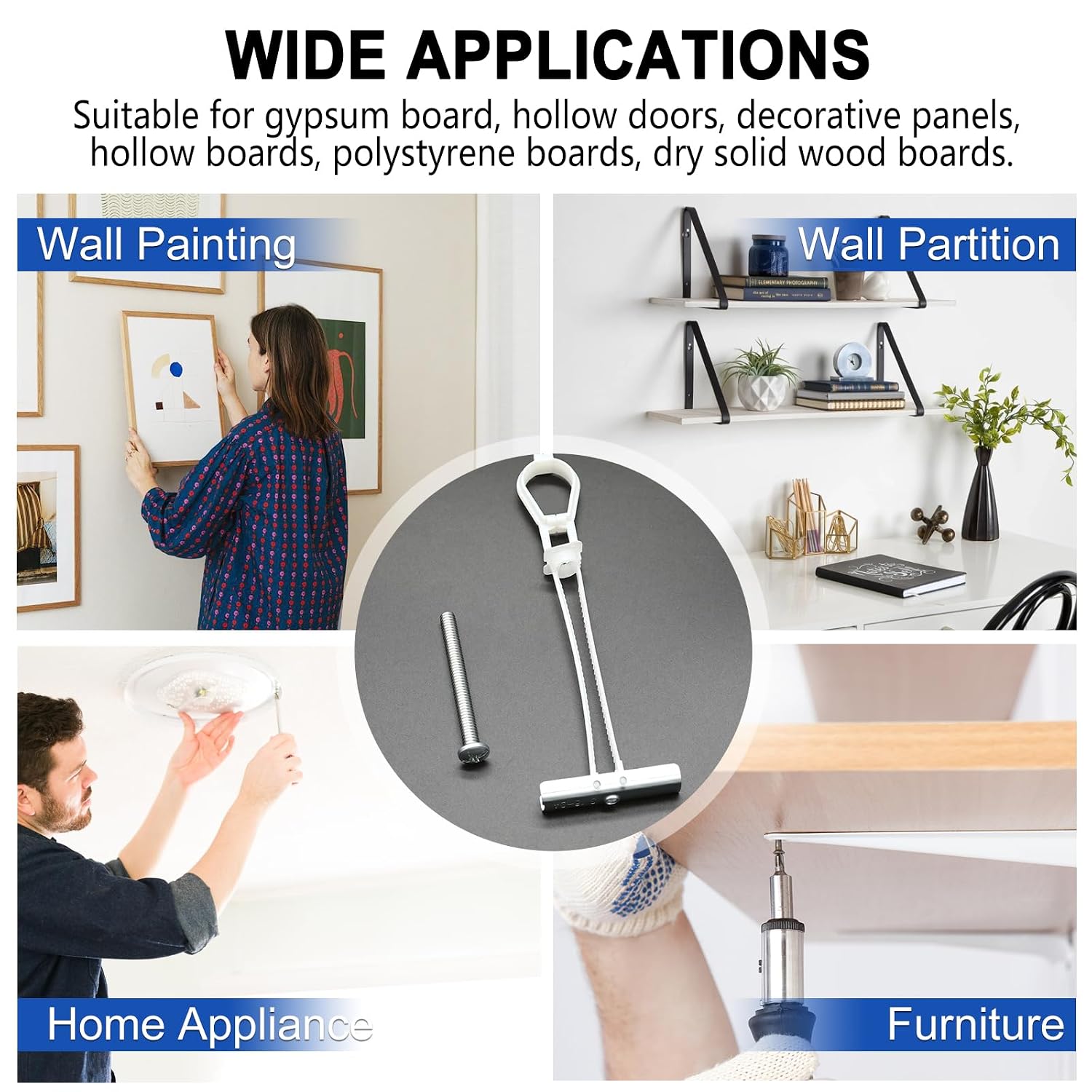 Taiss Heavy-Duty Drywall Anchor with Included Toggle Bolts 1/4''-20 for TV Mounting Kit,Hollow Walls Anchors,Plaster & Tile Holds up to 270lbs Each in 1/2” Drywall,8 Pack