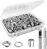UUBAAR 100 Sets Grommet Kit, Thickened Eyelet Kit 12 Inch, Silver Grommet Tool Kit, Eyelets for Fabric, Metal Grommets for Fabric, Tarps, Leather, Clothing, Eyelet Tool, with 3PCS Installation Tools