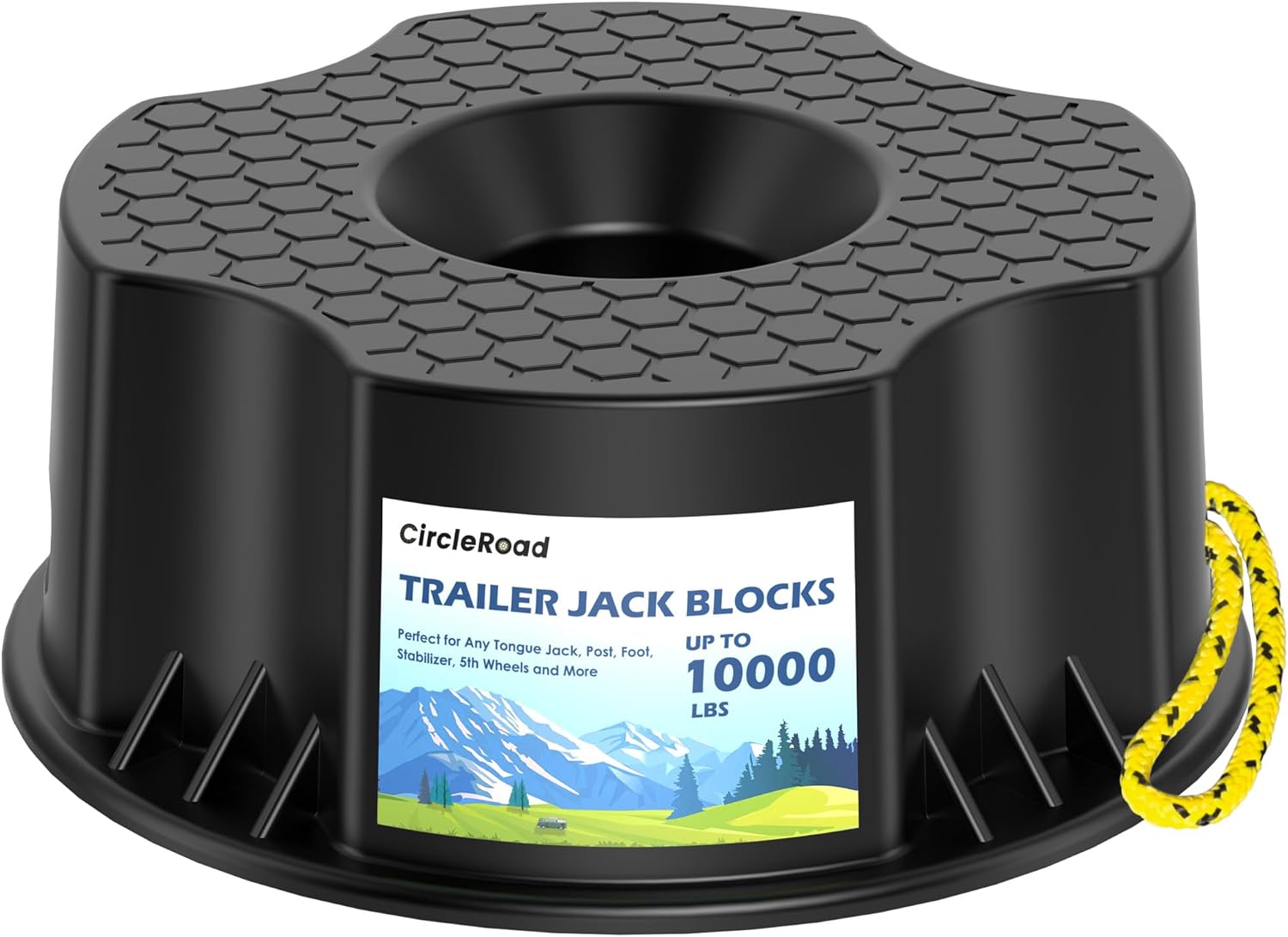Trailer Jack Block, 1 Pack Heavy Duty Camper Jack Pads UV Resistant Up to 10,000 lbs Leveling Block for Trailer, Tongue Jack, 5th Wheels, Black