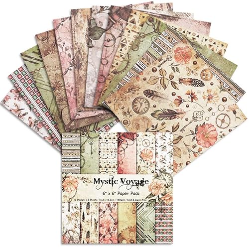 Vintage Patterned Paper Colored Scrapbooking Paper Pad 6 * 6-24 Sheets Scrapbook Paper Single-Sided Craft Paper Pad Cardstock Paper For Diy Origami Decorative Craft Paper(Mystic Voyage) #TOP5