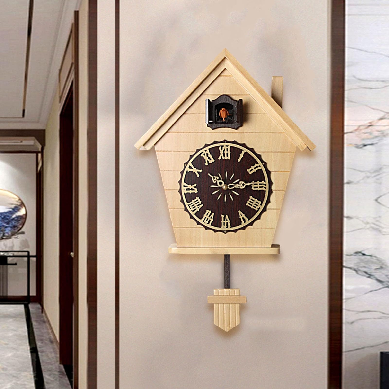 Relojes De Cuco,Reloj De Pared,Madera Maciza De Cuco De La Selva Negra De Relojes De Cuco para Cocina Salón Apartamento Cuco Reloj De Cuco De Tradicional Relojes De Cuco,Log Color a