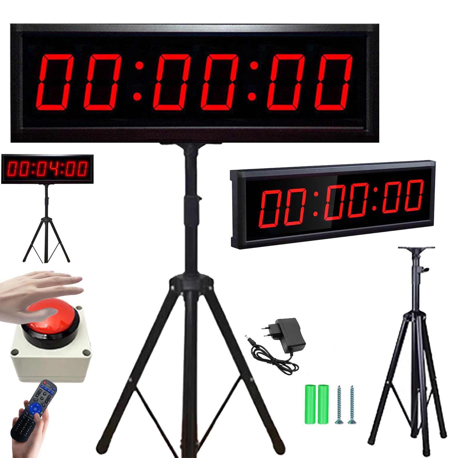 Timer Conto Alla Rovescia Digitale 2,3 Pollici con Treppiede e Telecomando, 6 Cifre Luminosità Regolabile Ricaricabile