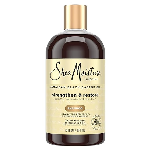 SheaMoisture Strengthen and Restore Shampoo Pure Jamaican Black Castor Oil for Damaged Hair To Cleanse and Nourish Hair 13 oz
