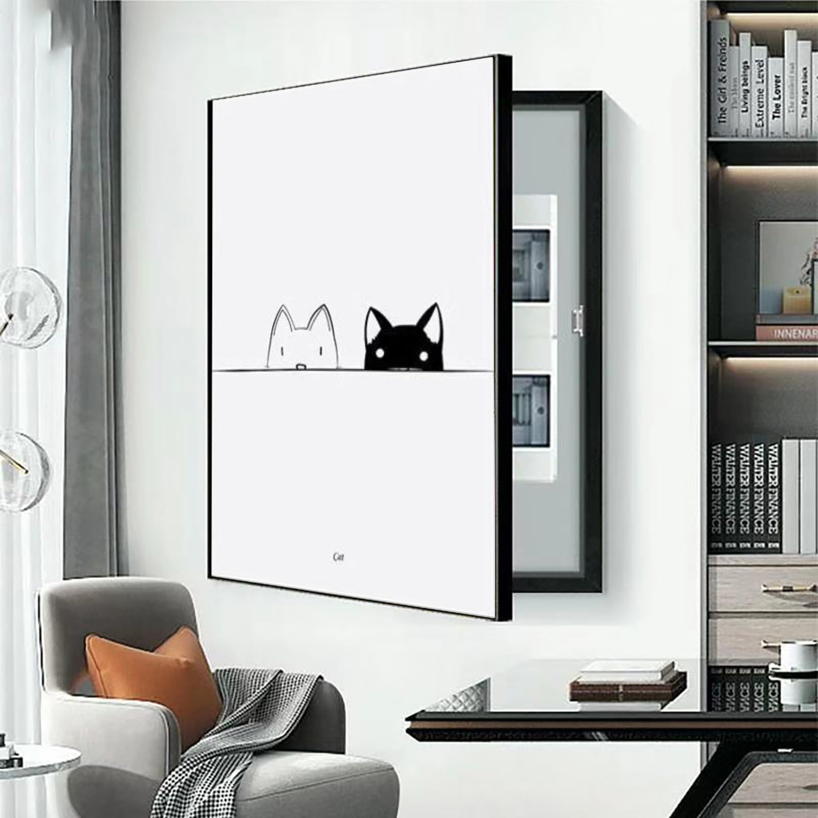 Decorative Electrical Panel Cover, Wall Mounted Hidden Meter Box, Decorative Painting Fuse Box Cover Cabinet(Black-C1,45 * 55cm/17.7 * 21.7in)