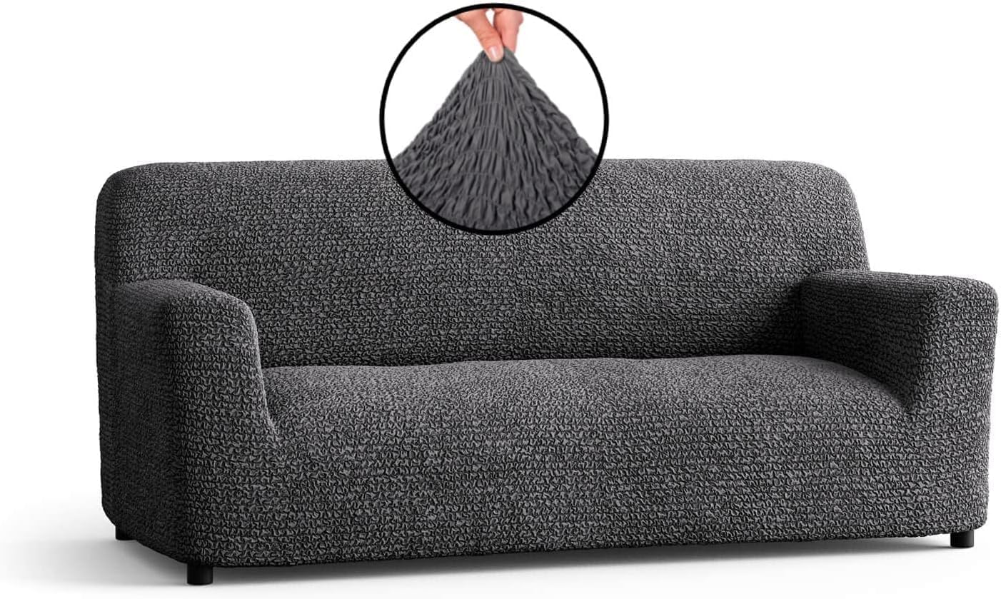 PAULATO BY GA.I.CO. Sofa Slipcover - Stretch Couch Cover - Stylish Cushion Sofa Cover - Soft Fabric Slip Cover - 1-Piece Form Fit Washable Protector for Pet - Microfibra Collection - Dark Grey Dark Grey 64”-85” wide
