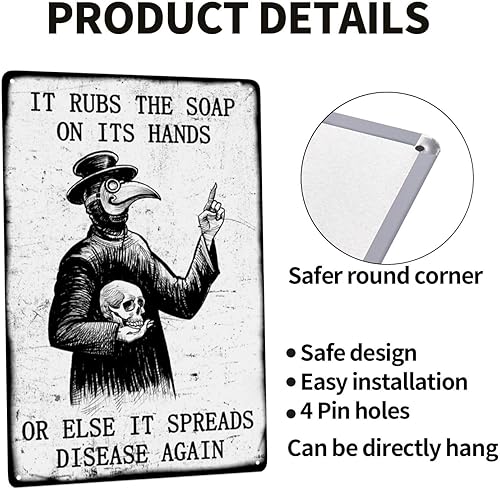 Miniatura 4 de Letrero de hojalata con texto en inglés "Wash Your Hand" Plague Doctor Gothic Decor Tin Painting - Cartel de metal chapado en hierro de 8 x 12