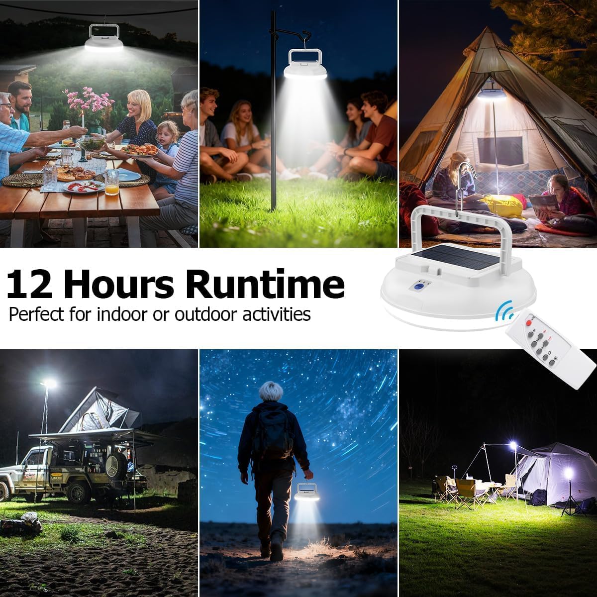 USB Solar Camping Light with Remote Control - Portable Camping Lantern Hanging Waterproof Tent Light Outdoor Lamp for Camping, Canopy, Hurricane Emergency, Power Outages (126 Piece LED)