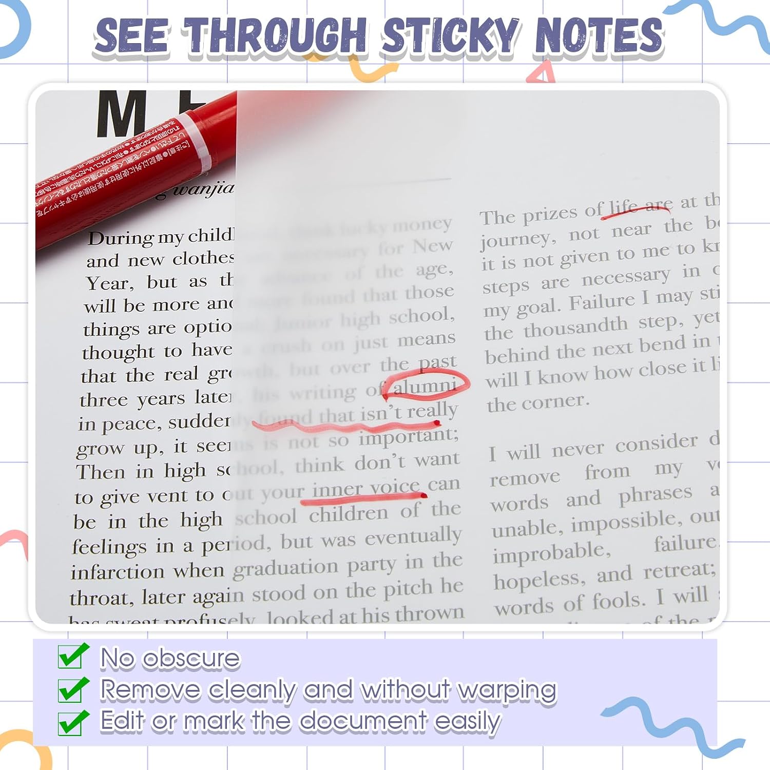 Gueevin 2 Pads 100 Sheets 8.5 x 11 Inch Transparent Sticky Notes, Extra Large Clear Self Sticky Notes, Waterproof Jumbo Translucent Paper, Office Supply