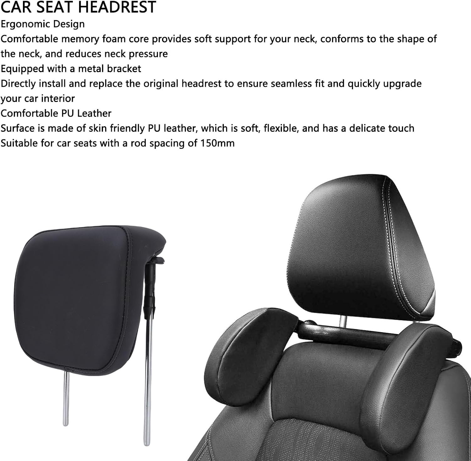 Car Headrest Memory Foam Comfortable Neck Support Pillow PU Leather Universal Replacement Headrest Pillow for Car Seat