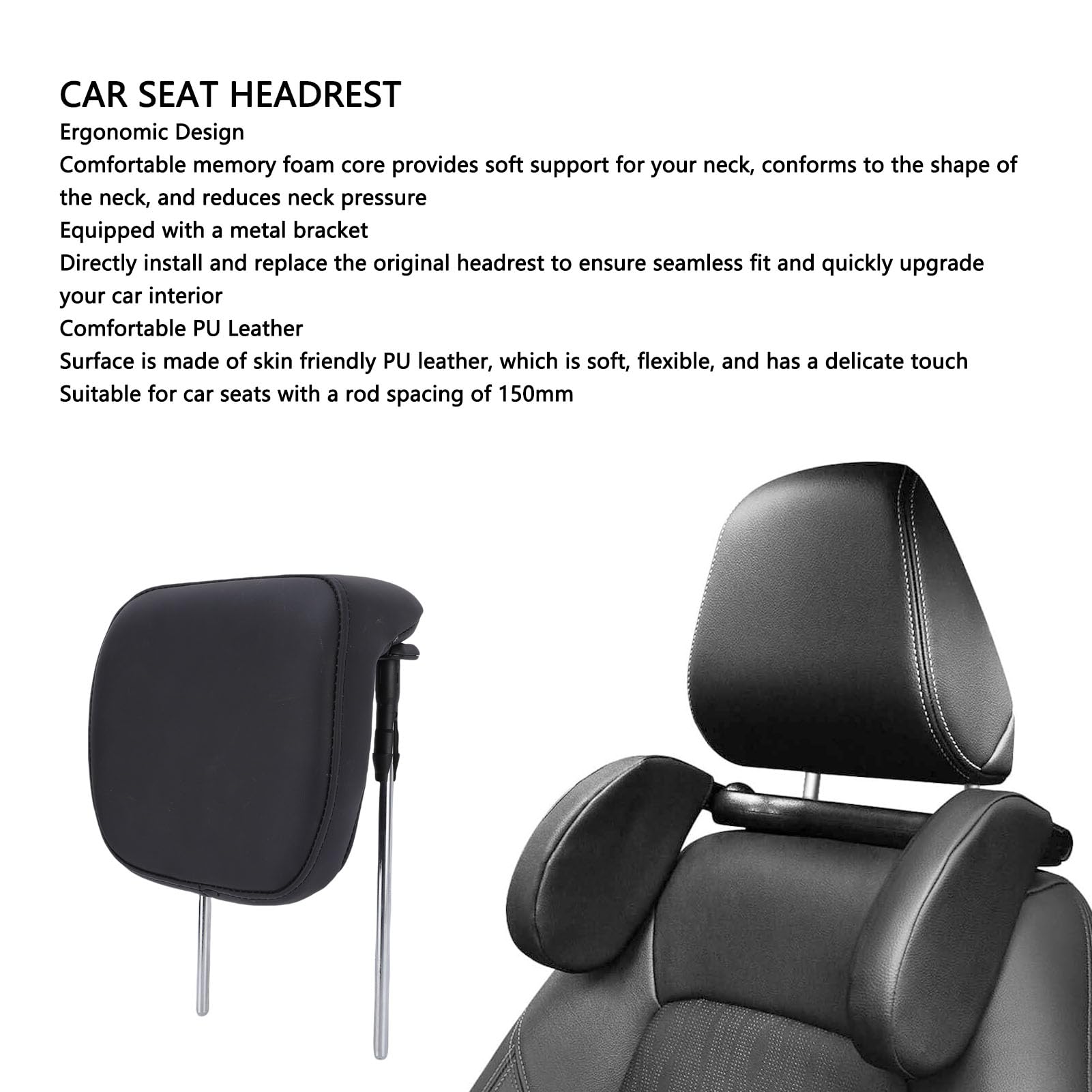 Poggiatesta per Auto Memory Foam Comodo Cuscino di Supporto per il Collo Cuscino Poggiatesta di Ricambio Universale in Pelle PU per Seggiolino Auto