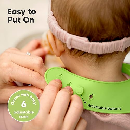 Miniatura 5 de Paquete de 2 baberos de silicona para bebés, baberos impermeables, baberos de silicona con atrapa alimentos, baberos de silicona para niños, baberos