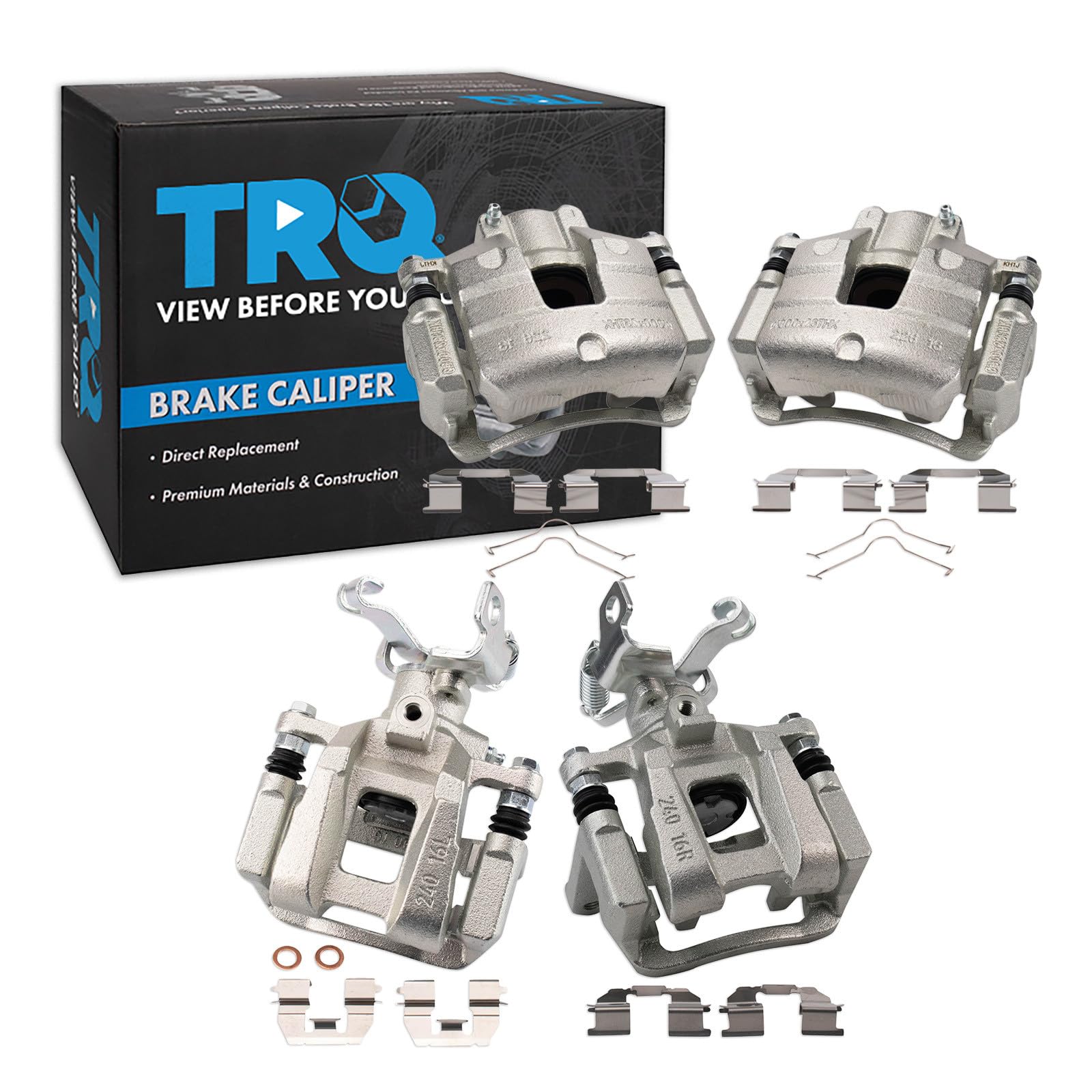 TRQ Front and Rear Brake Caliper Set Zinc Coated Brackets Compatible with 2016-2019 Chevrolet Malibu