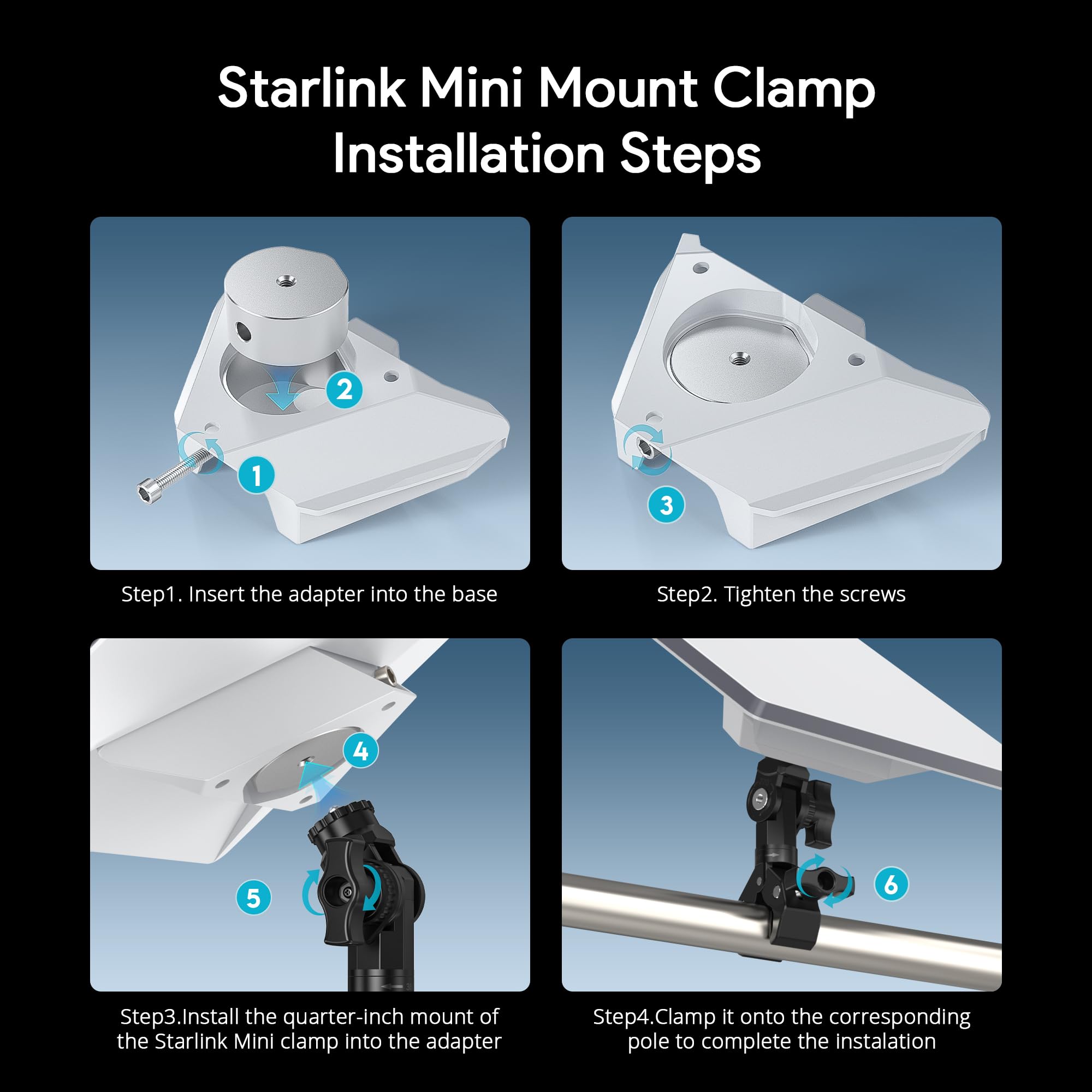 EDUP® Supporto Starlink Mini, Staffa Starlink Robusta per Palo, Camper | Staffa Starlink Robusta, Supporto Antenna Starlink Alluminio, Filettature 1/4" e 3/8", Montaggio Sicuro Camper e Balcone