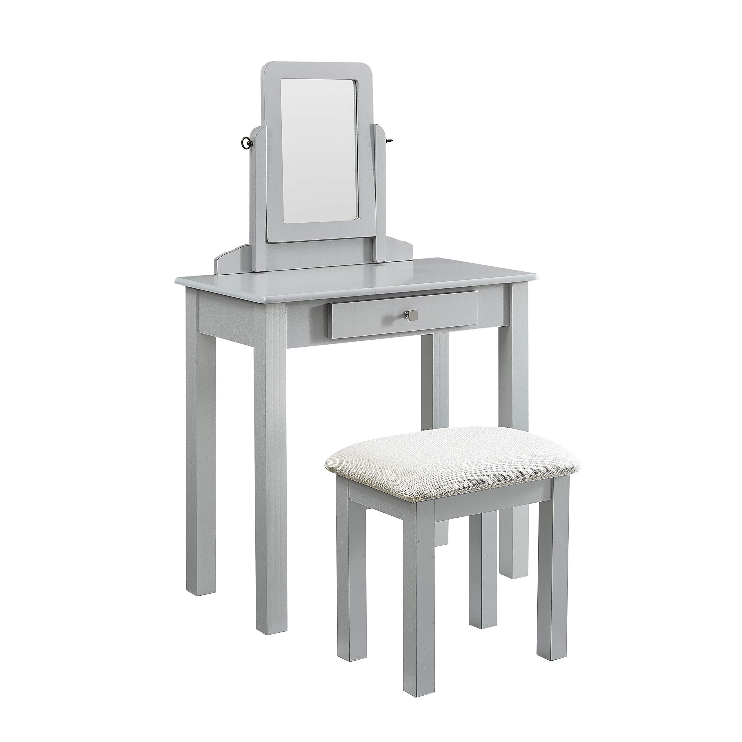 GTU FurnitureTransitional Vanity Set with Mirror Stool (Silver)