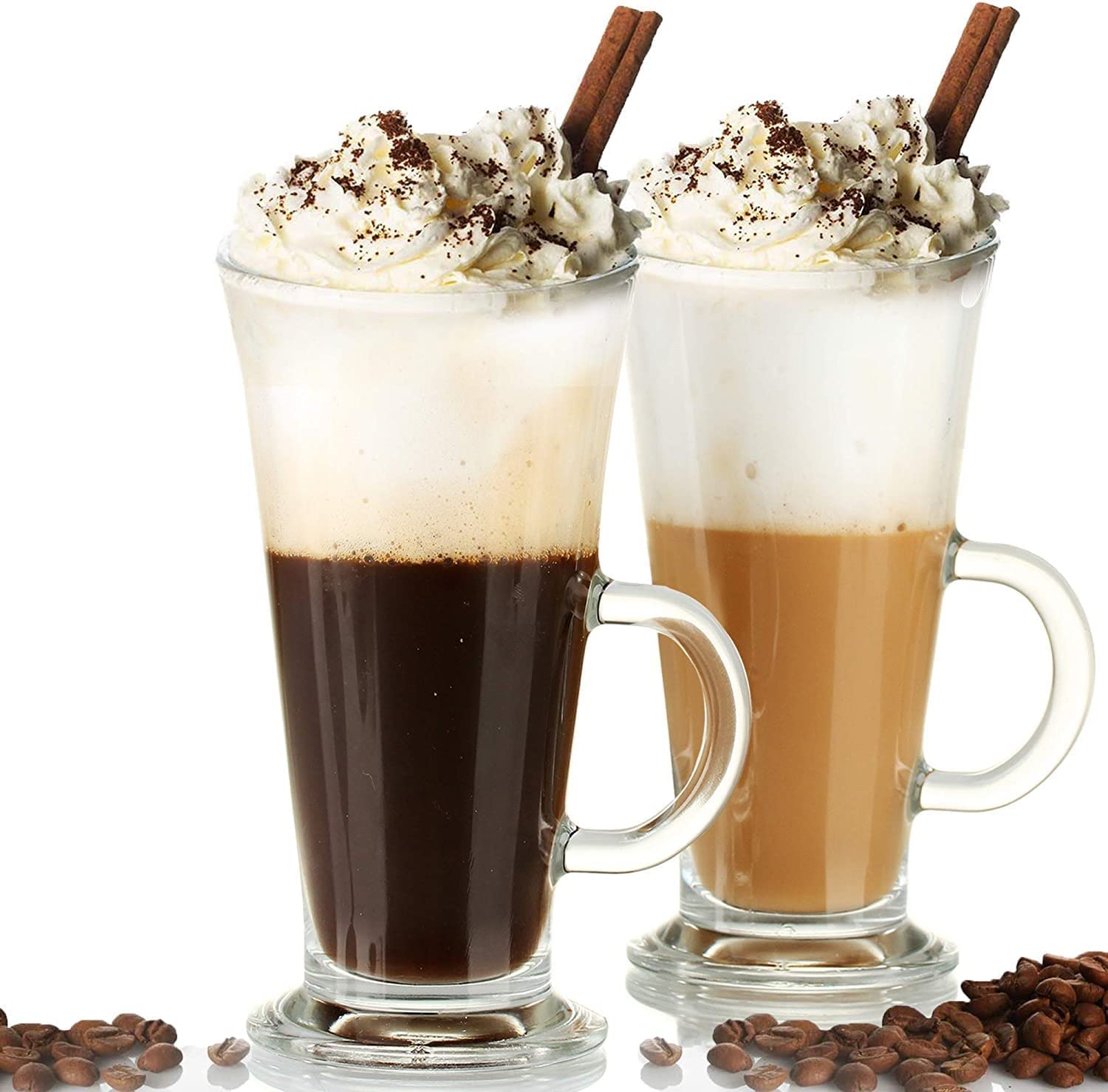 TARISSA Irish Glass Coffee Mugs, 270 ML Set of 6 Irish Latte Cups Milkshake, Cappuccino and Hot Chocolate Mugs with Handle, Clear Glass Mugs for Tea-Coffee, Espresso, Milk, Hot Beverages