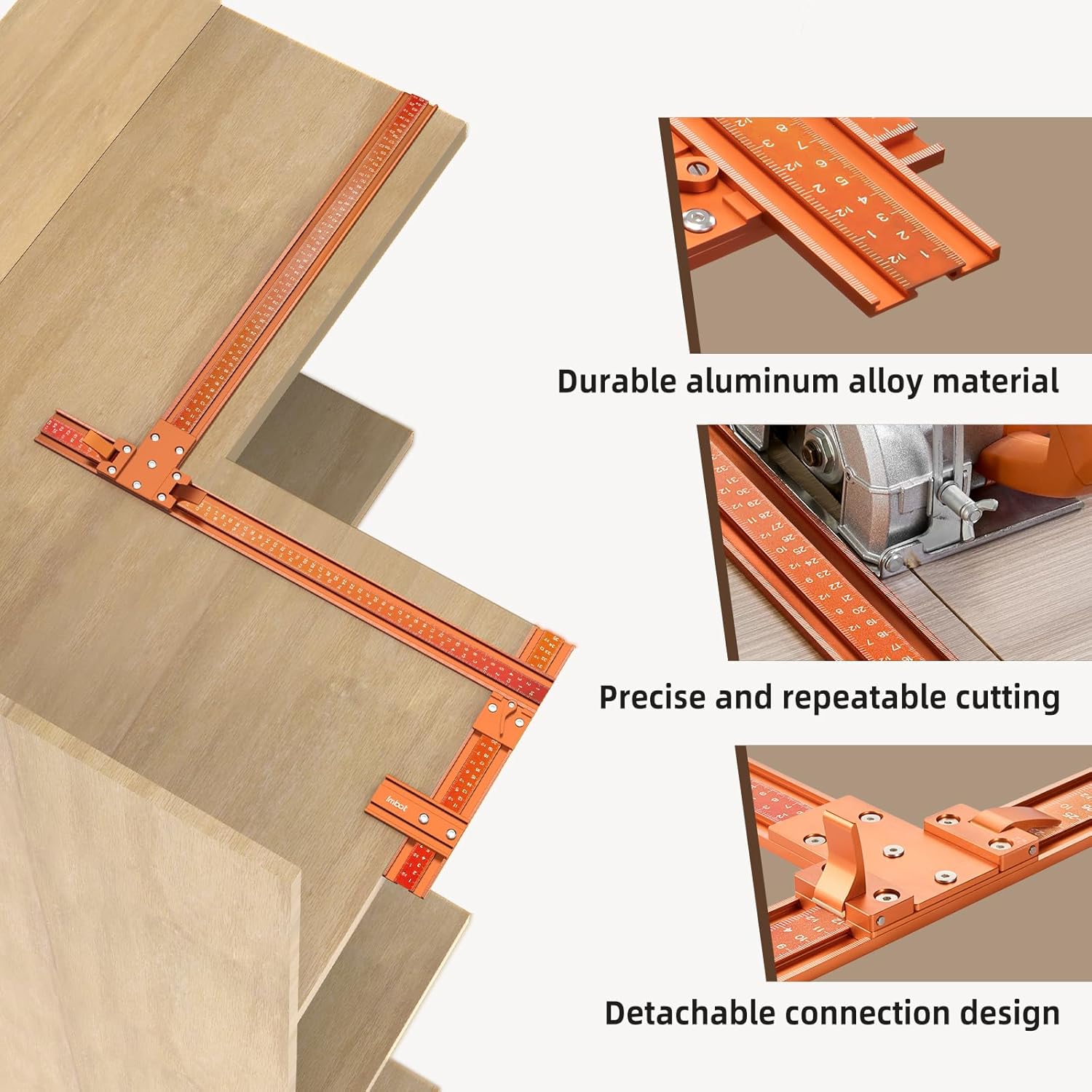 Imbot 50“Track Saw Guide Rail Kit，Aluminum Alloy Guide Rail Connection Kit， 90° Angle Precise Panel Cutting，Achieve Straight & Cross Cuts With Portable Circular Saw Accessories