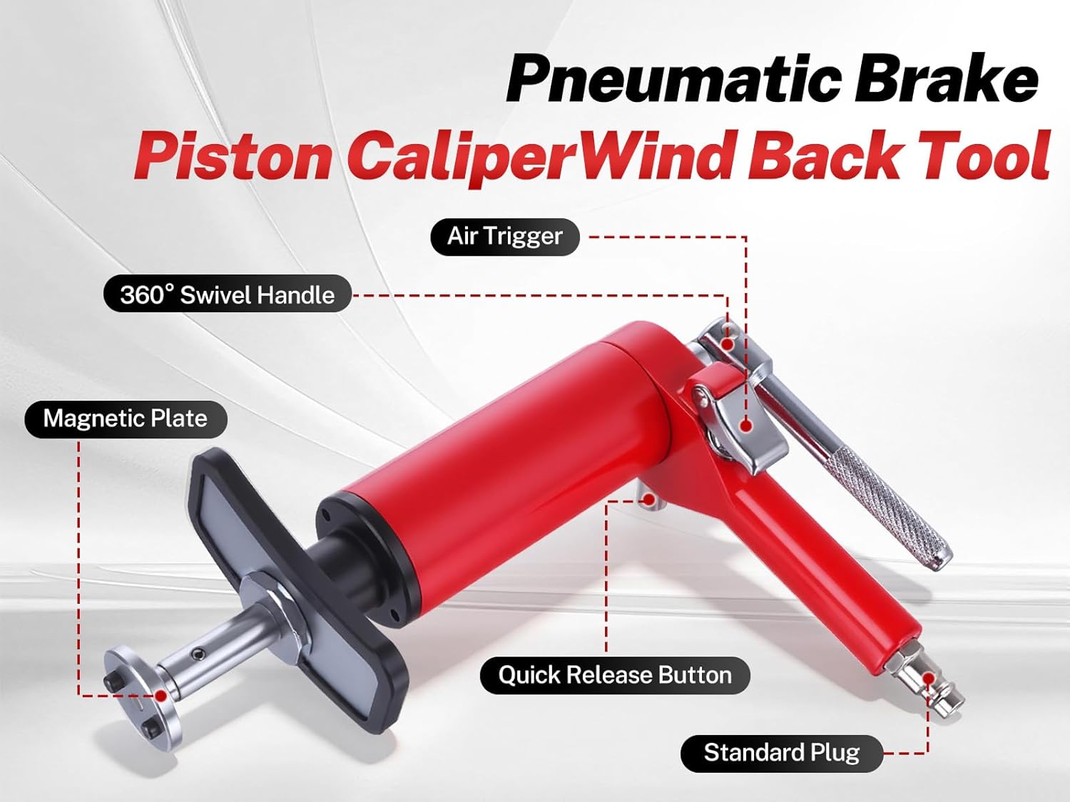 BILITOOLS Pneumatic Brake Caliper Compression Tool, 24-Piece Air Operated Disc Brake Piston Wind Back Rewind Tool Set