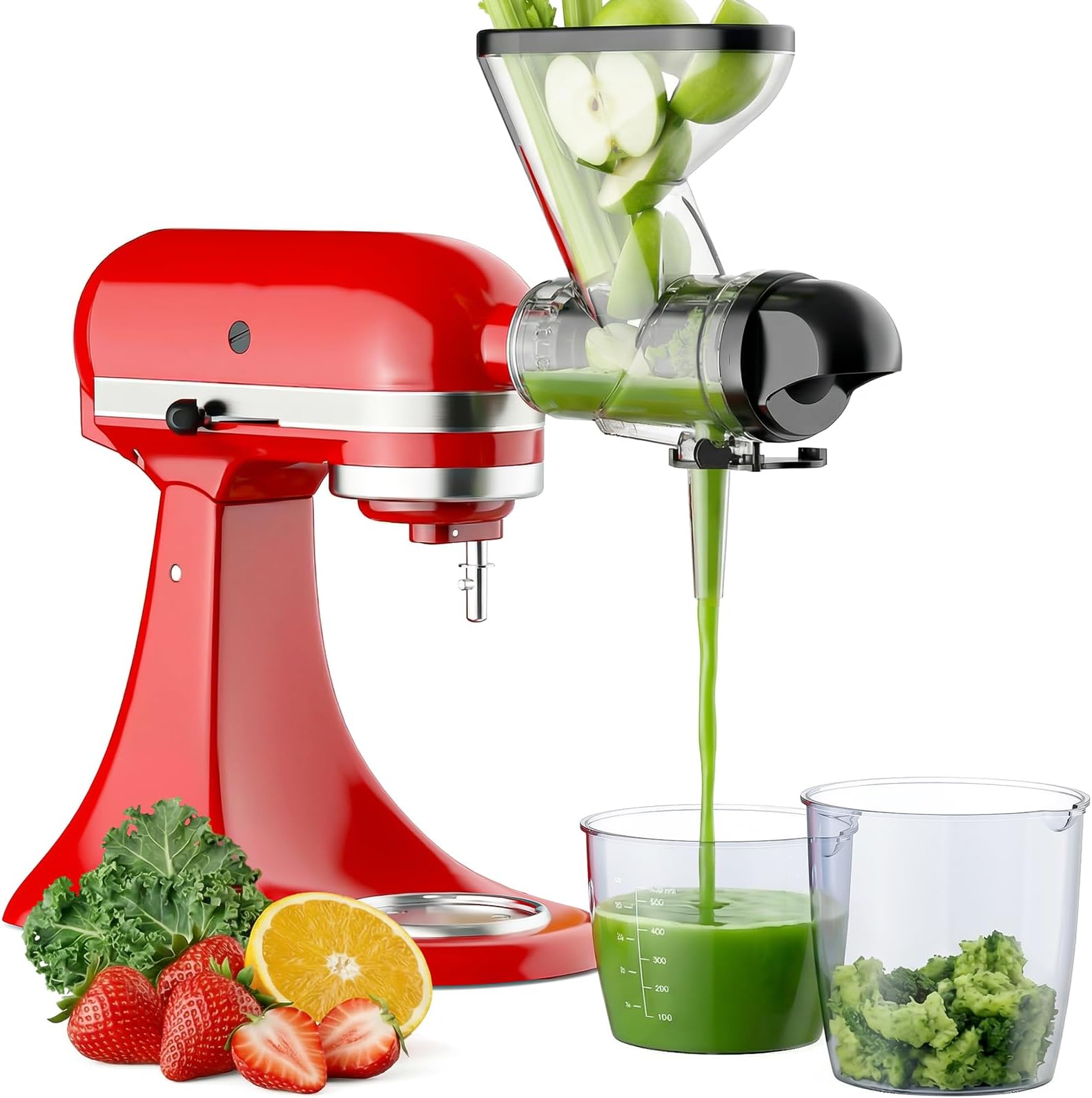 FOCOllK Masticating Juicer Attachment for KitchenAid Stand Mixer - Cold Press Dual Feed Chute Accessory, Slow Juicing Parts for Fruits & Vegetables